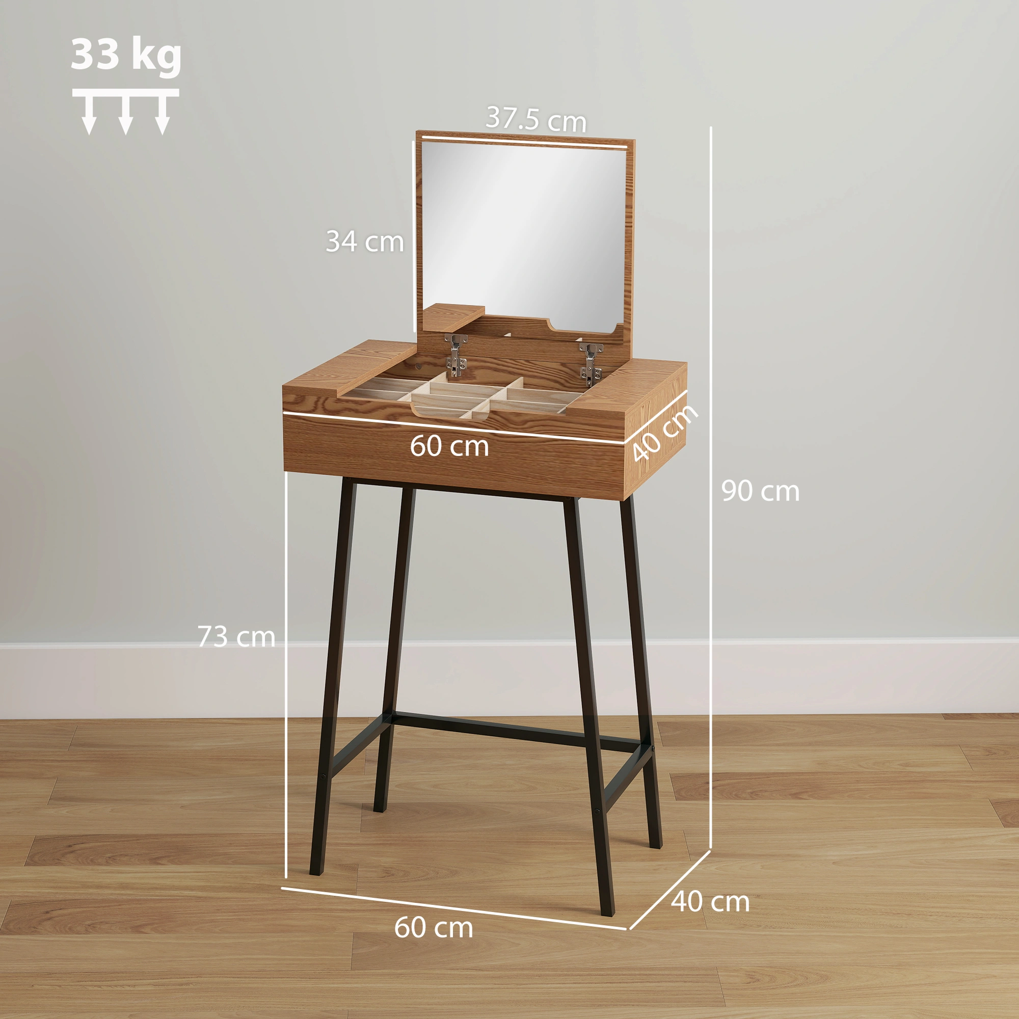 Modern Vanity Dressing Table with Mirror | Makeup Desk, Wood Finish, LED Lights, Storage Drawers, White, 100cm view 2