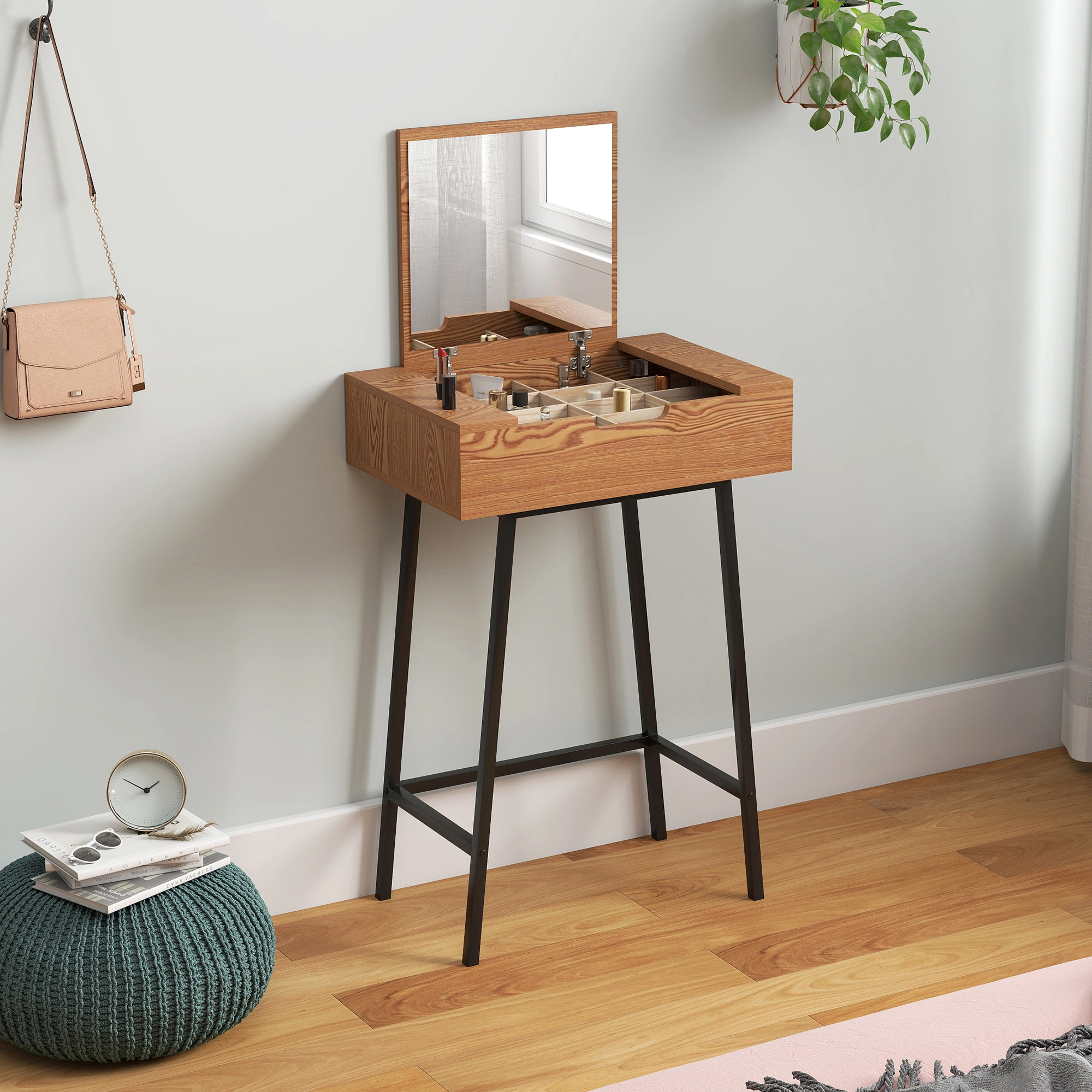 Modern Vanity Dressing Table with Mirror | Makeup Desk, Wood Finish, LED Lights, Storage Drawers, White, 100cm view 5