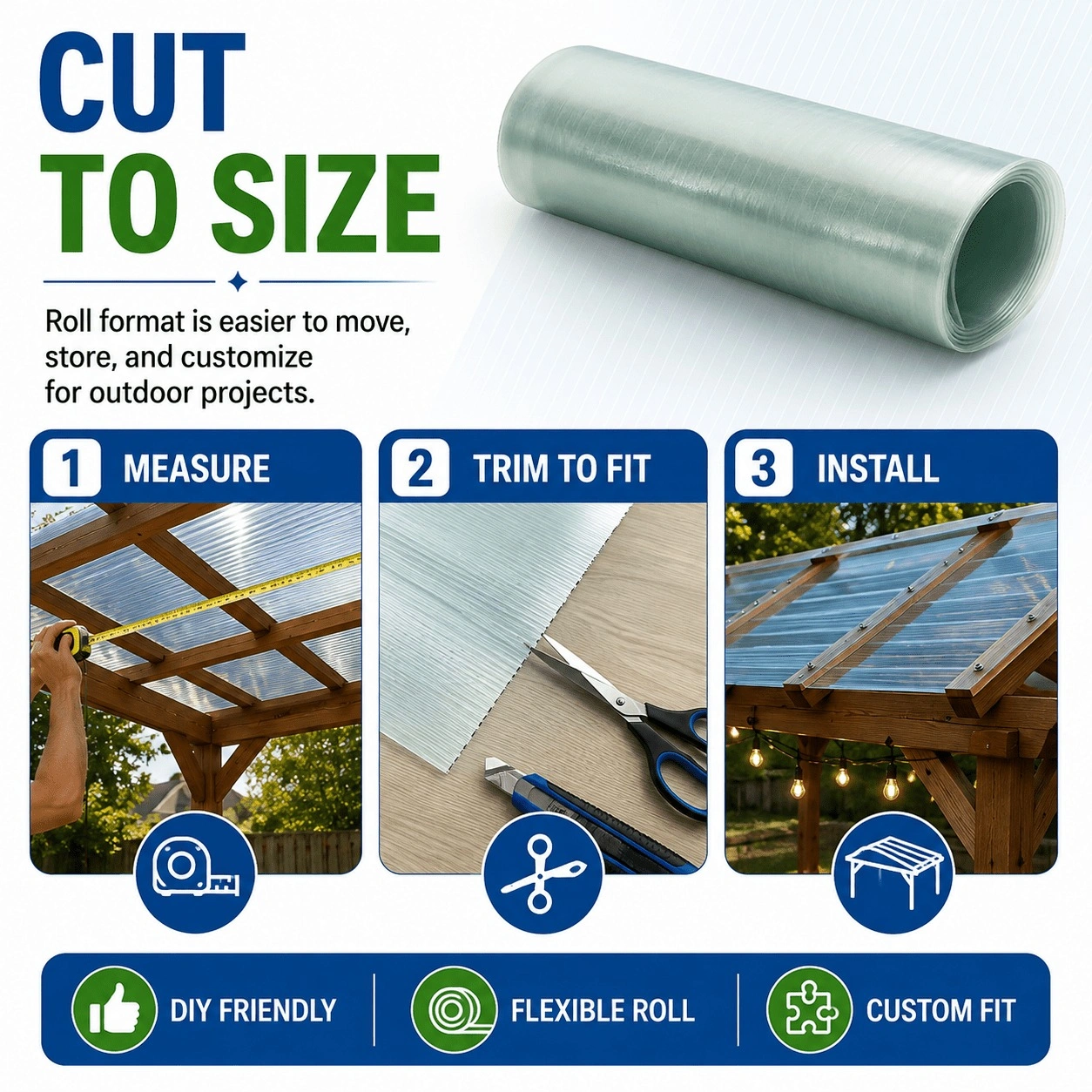 3.3x32ft Polycarbonate Roof Panel Roll, Clear Insulated Rainproof Greenhouse Panels, Glass Fiber Canopy Cover view 9
