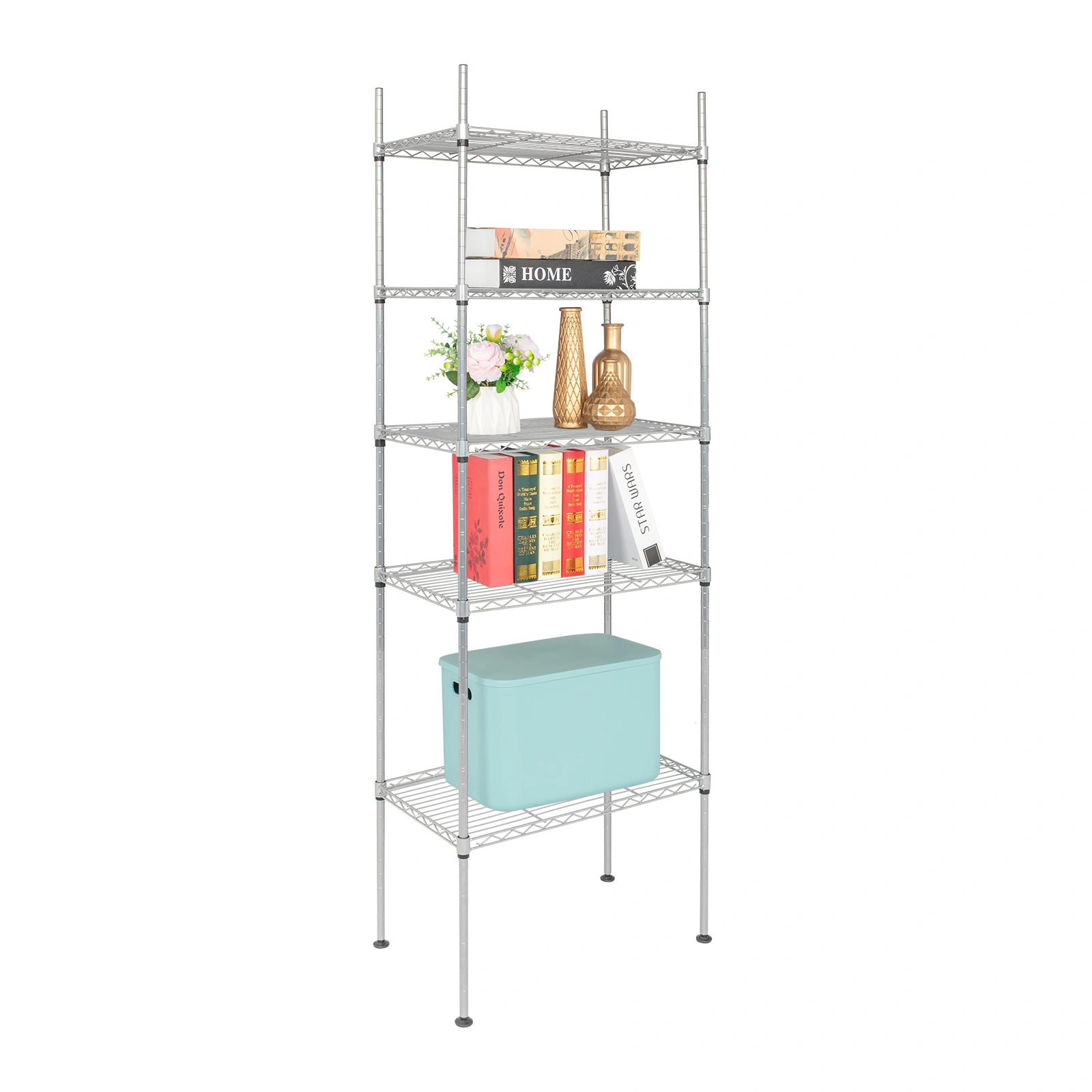 5 Tier Silver Metal Storage Rack Shelving Unit view 2