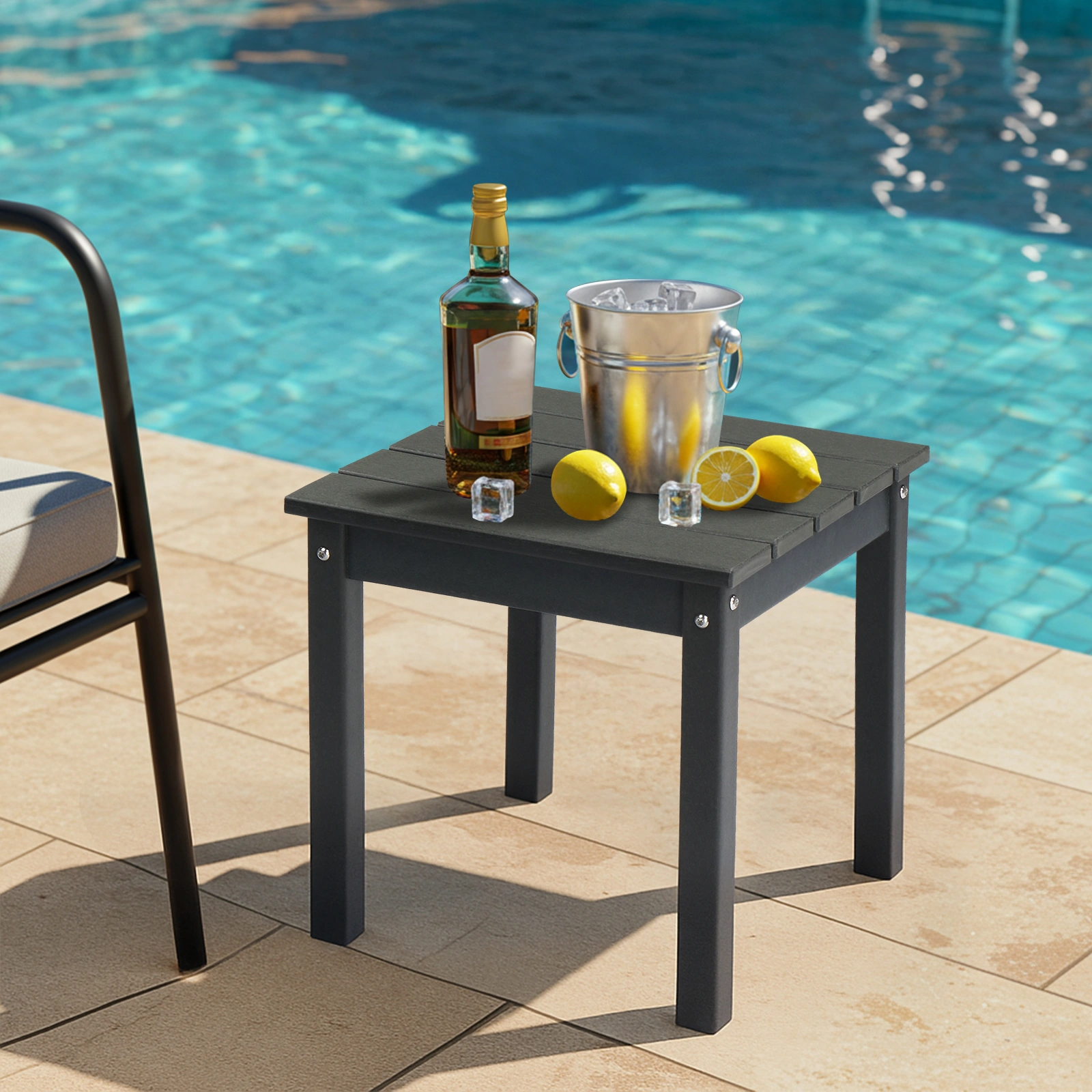 Outdoor Side Table, HDPE Adirondack Table Patio Side Table, Weather Resistant End Table Small Outdoor Table, Dark Grey, Square view 7