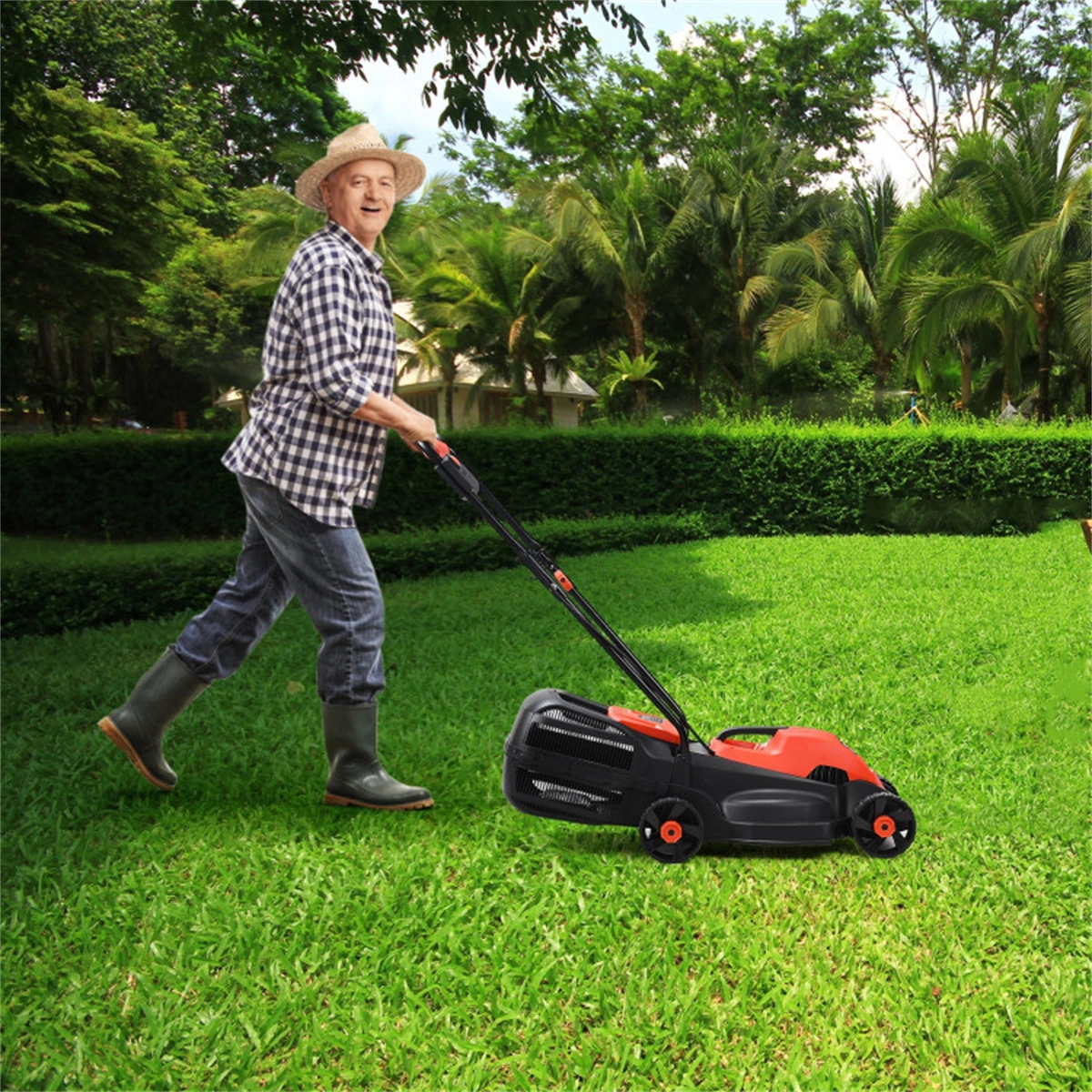 13-Inch Electric Lawn Mower with 8 Gal Grass Collection Box, 3 Adjustable Cutting Heights, Lightweight 15.5LBS Push Mower for Garden - Red view 11