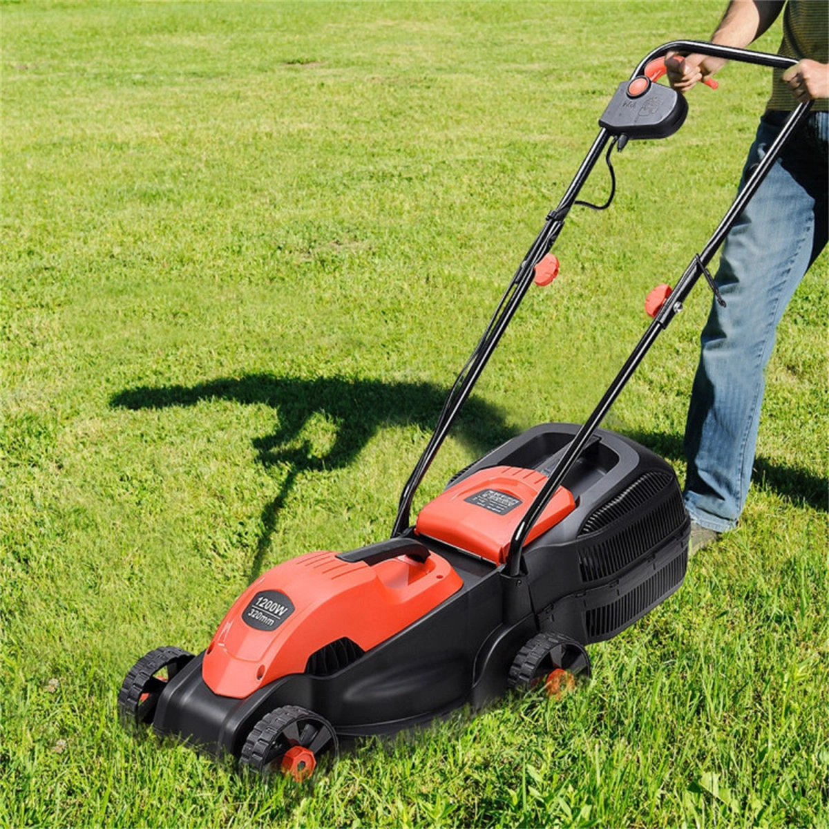 13-Inch Electric Lawn Mower with 8 Gal Grass Collection Box, 3 Adjustable Cutting Heights, Lightweight 15.5LBS Push Mower for Garden - Red view 12