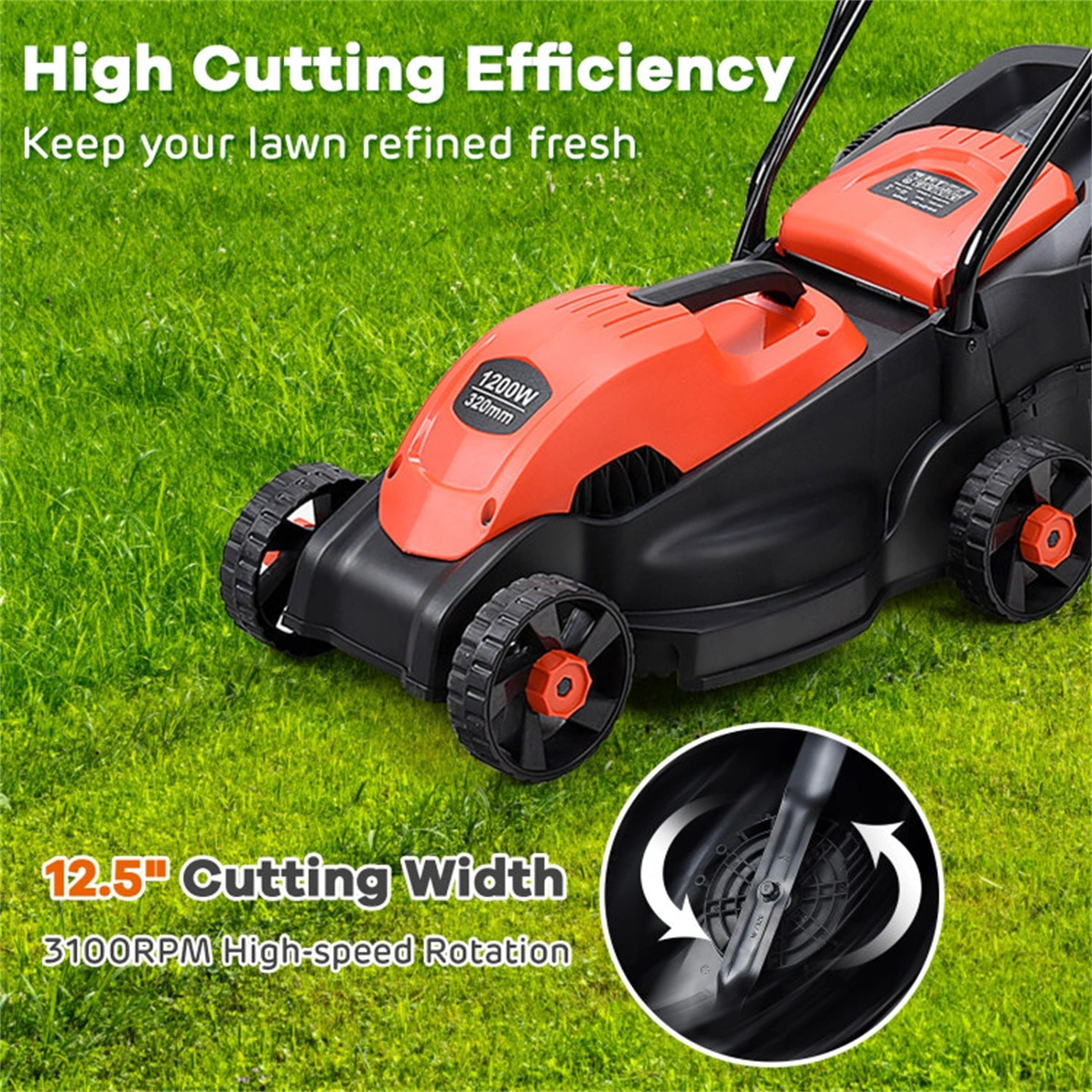 13-Inch Electric Lawn Mower with 8 Gal Grass Collection Box, 3 Adjustable Cutting Heights, Lightweight 15.5LBS Push Mower for Garden - Red view 9