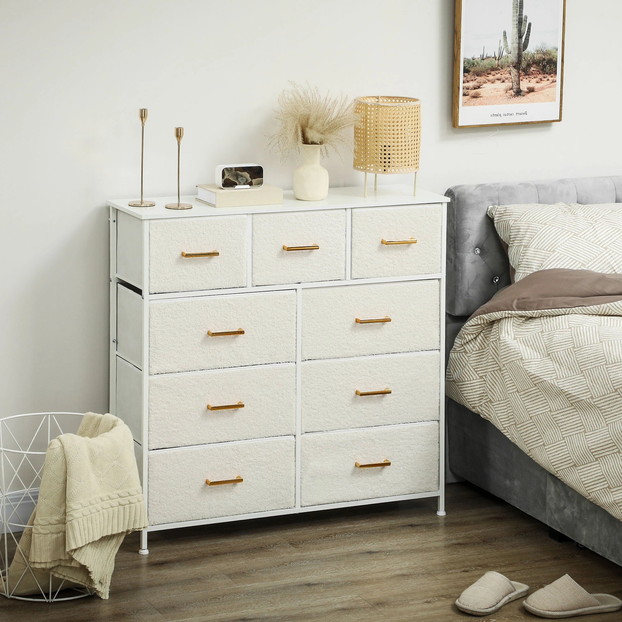 Multi-Function Storage Cabinet with Adjustable Shelves & Doors, Floor Organizer for Living Room Kitchen Bedroom, White Finish