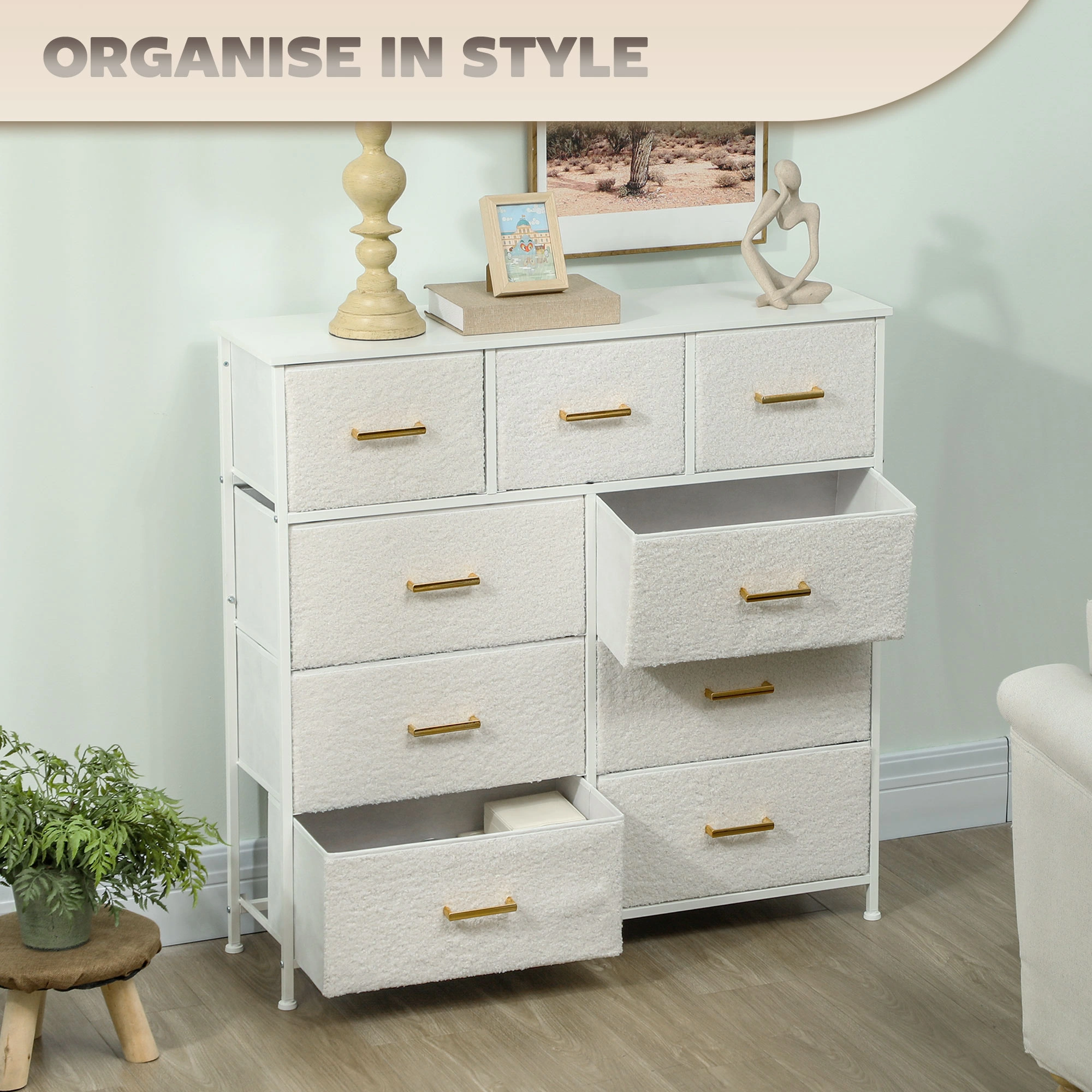 Multi-Function Storage Cabinet with Adjustable Shelves & Doors, Floor Organizer for Living Room Kitchen Bedroom, White Finish view 2