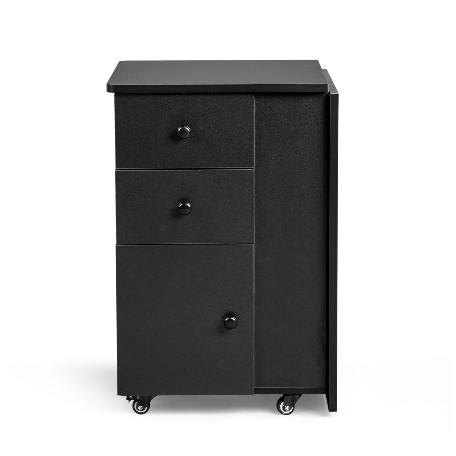 Nail Desk Folding Table, Black MDF Manicure Station w/ 2 Drawers & 1 Door Cabinet for Nail Art Salon Home Beauty view 5