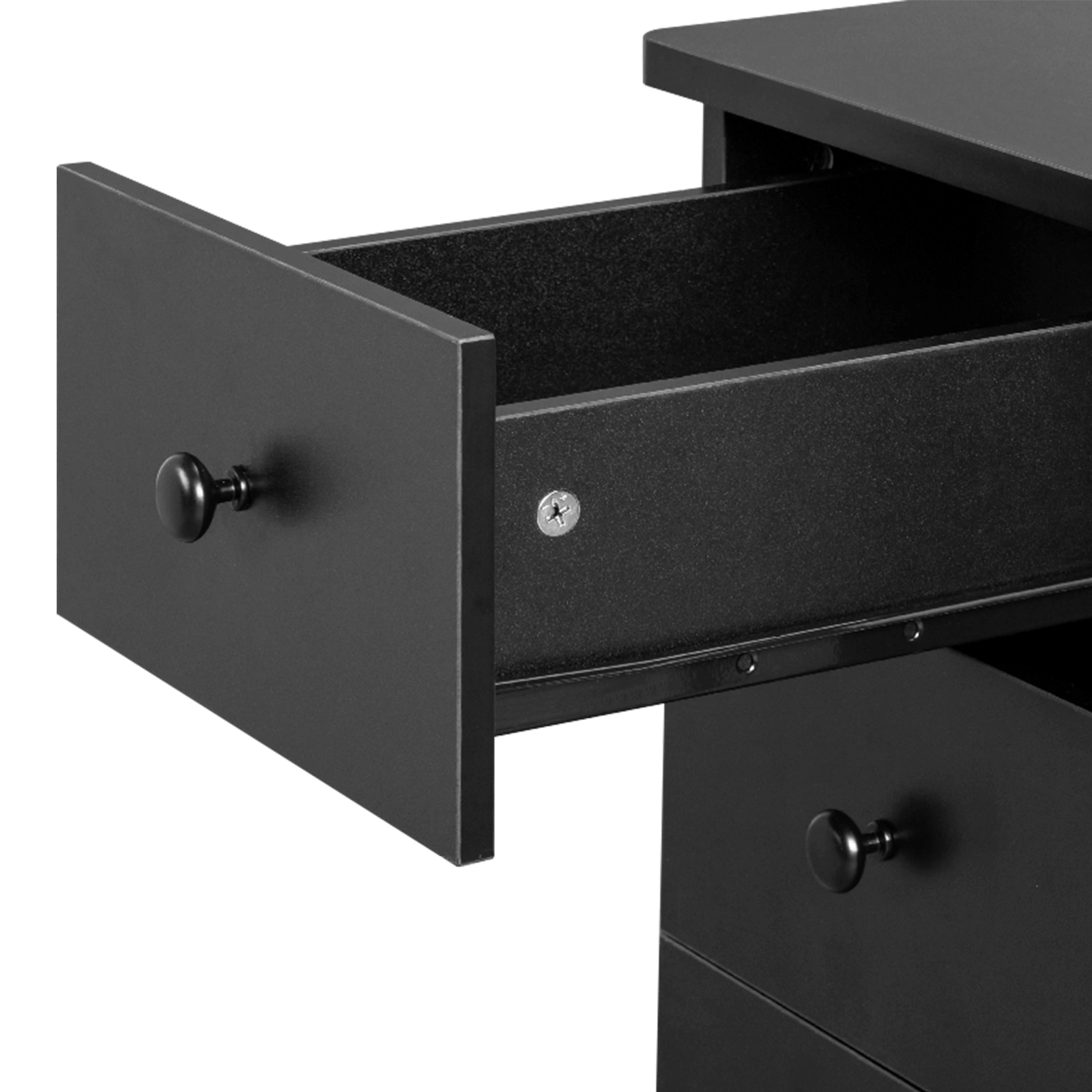 Nail Desk Folding Table, Black MDF Manicure Station w/ 2 Drawers & 1 Door Cabinet for Nail Art Salon Home Beauty view 7