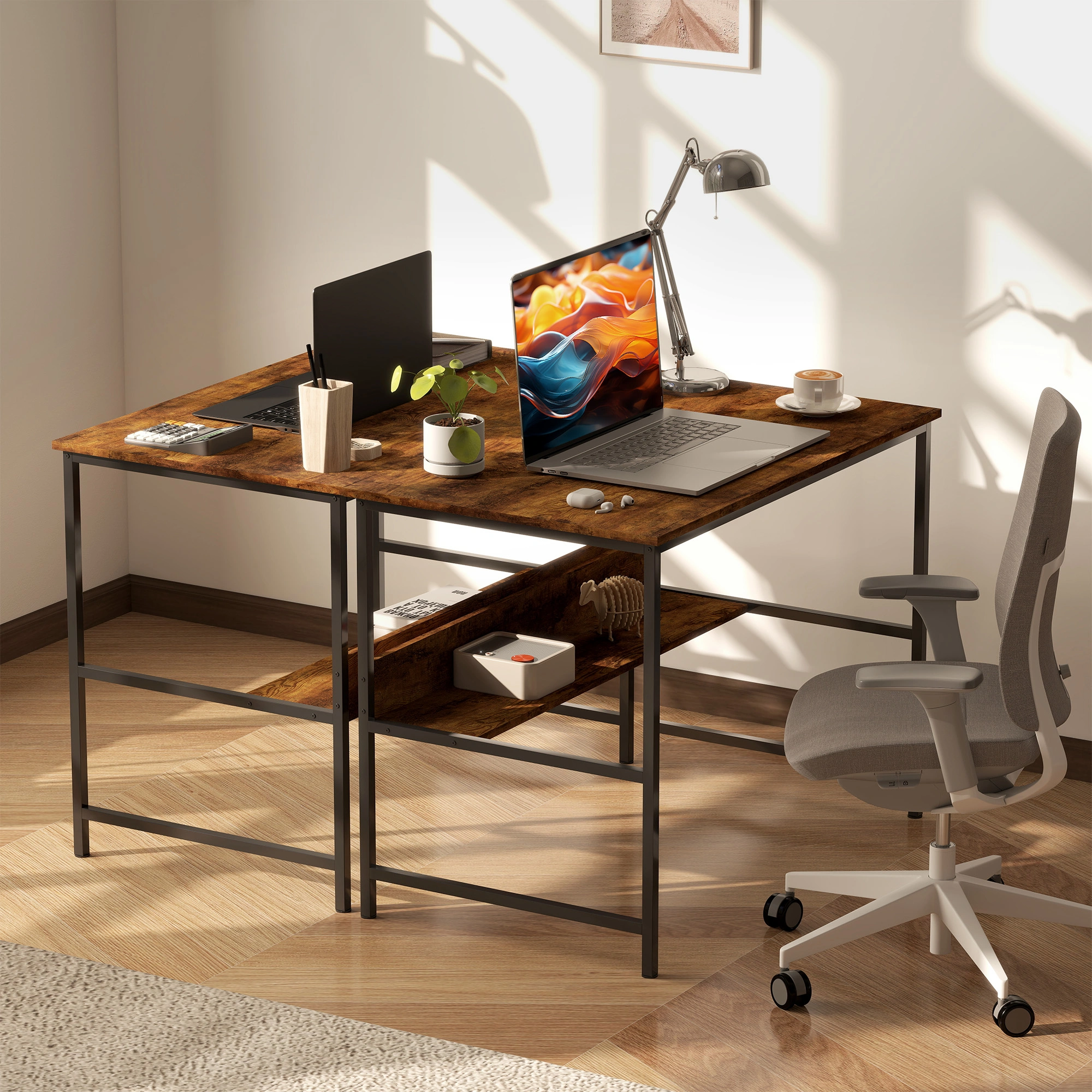 60" Computer Desk with Storage Shelves - 47"x 23" Black Wood Office Workstation for Home Office
