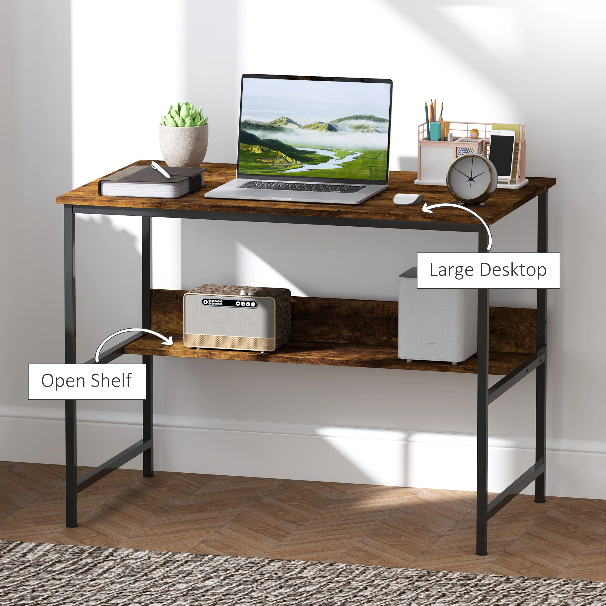 60" Computer Desk with Storage Shelves - 47"x 23" Black Wood Office Workstation for Home Office view 2