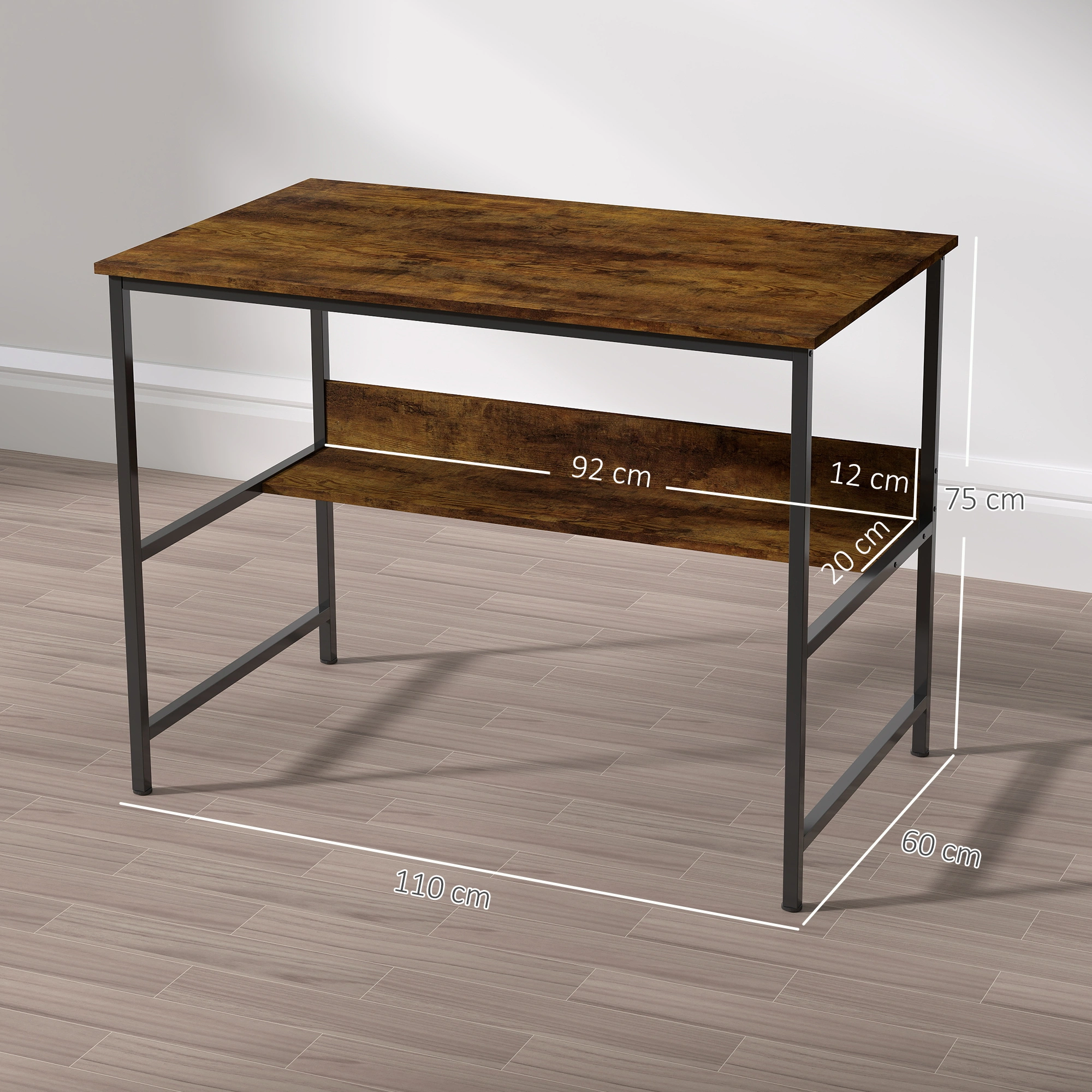 60" Computer Desk with Storage Shelves - 47"x 23" Black Wood Office Workstation for Home Office view 3