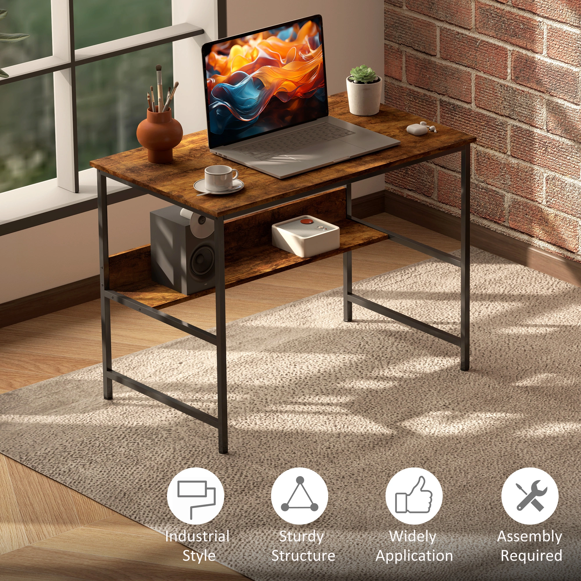 60" Computer Desk with Storage Shelves - 47"x 23" Black Wood Office Workstation for Home Office view 5