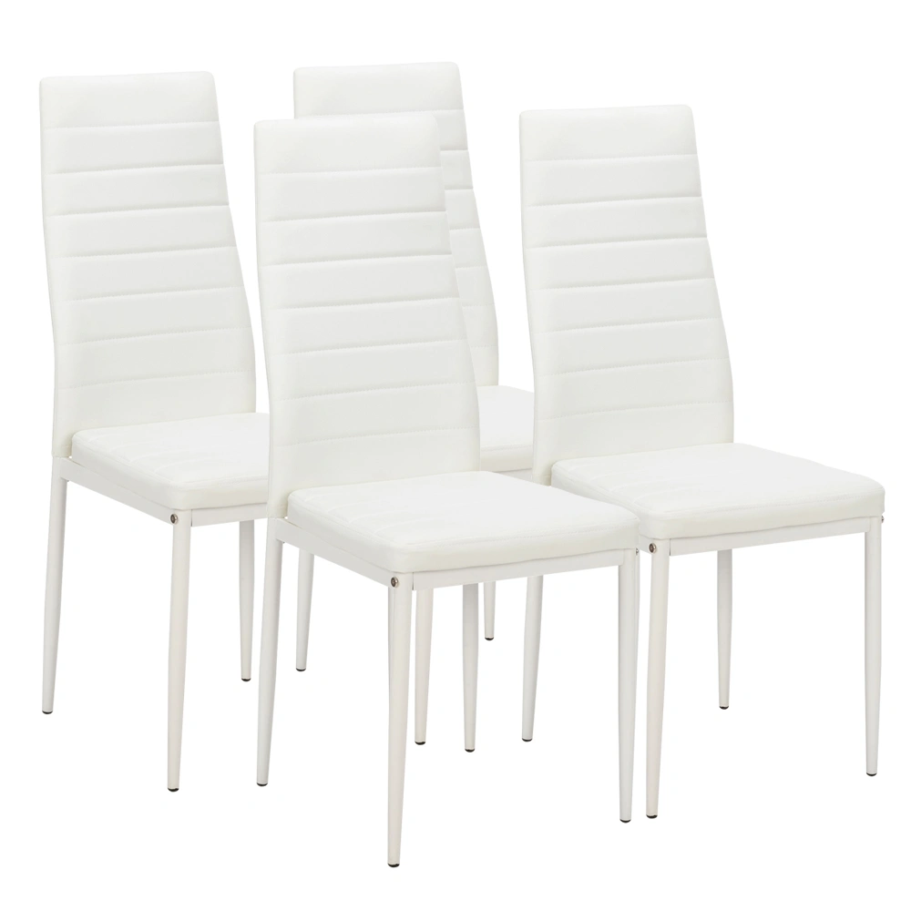4pcs White Dining Chairs High Backrest Stripping Texture Assembled Upholstered Modern Chair