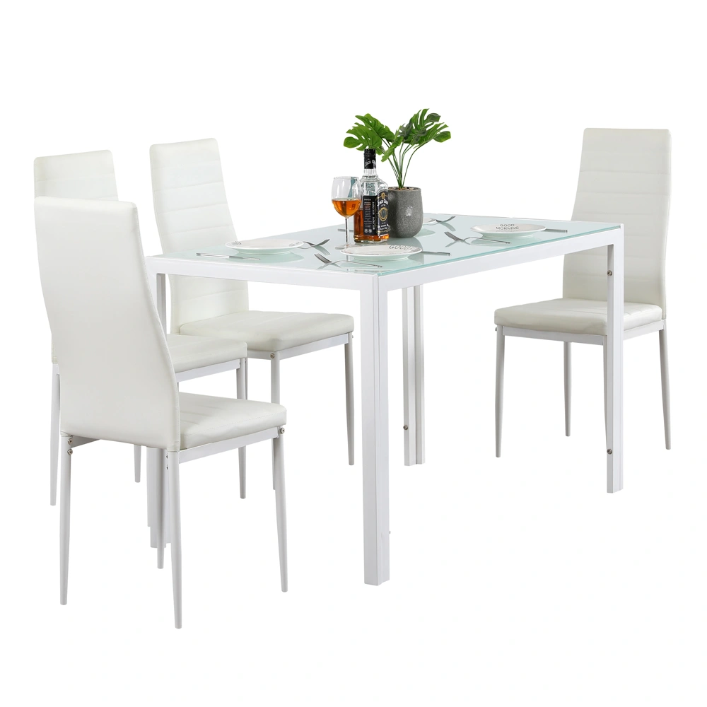 4pcs White Dining Chairs High Backrest Stripping Texture Assembled Upholstered Modern Chair view 12