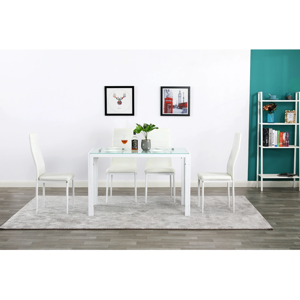 4pcs White Dining Chairs High Backrest Stripping Texture Assembled Upholstered Modern Chair view 13
