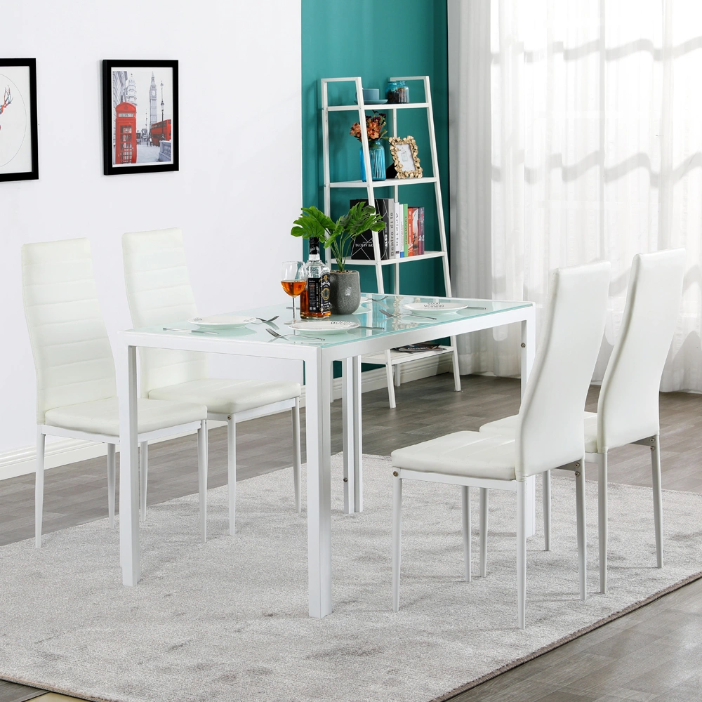 4pcs White Dining Chairs High Backrest Stripping Texture Assembled Upholstered Modern Chair view 15