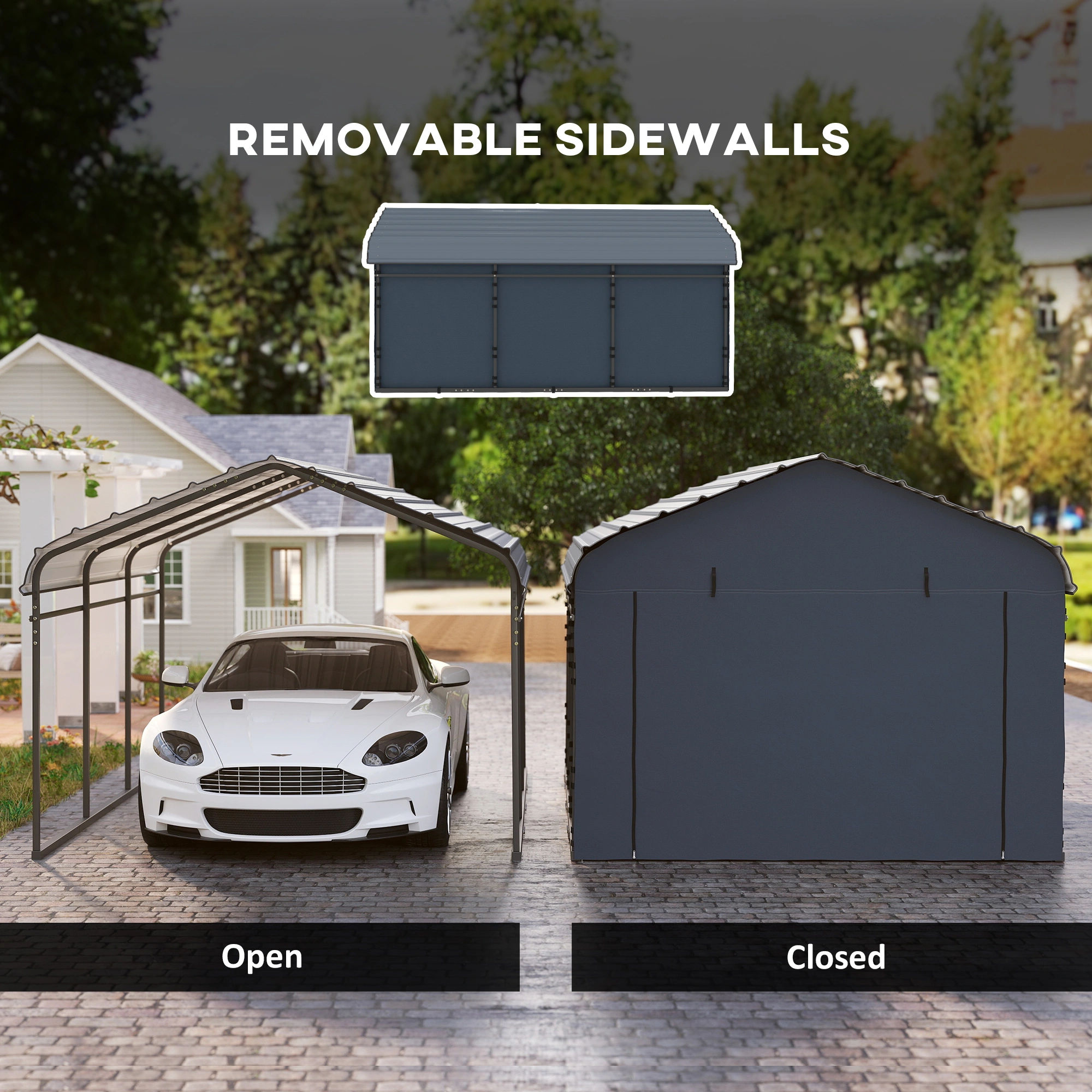 All-Weather Metal Carport Shelter - 2-Bay Vehicle Cover w/ Waterproof Roof, Easy Assembly, Garage Alternative view 2