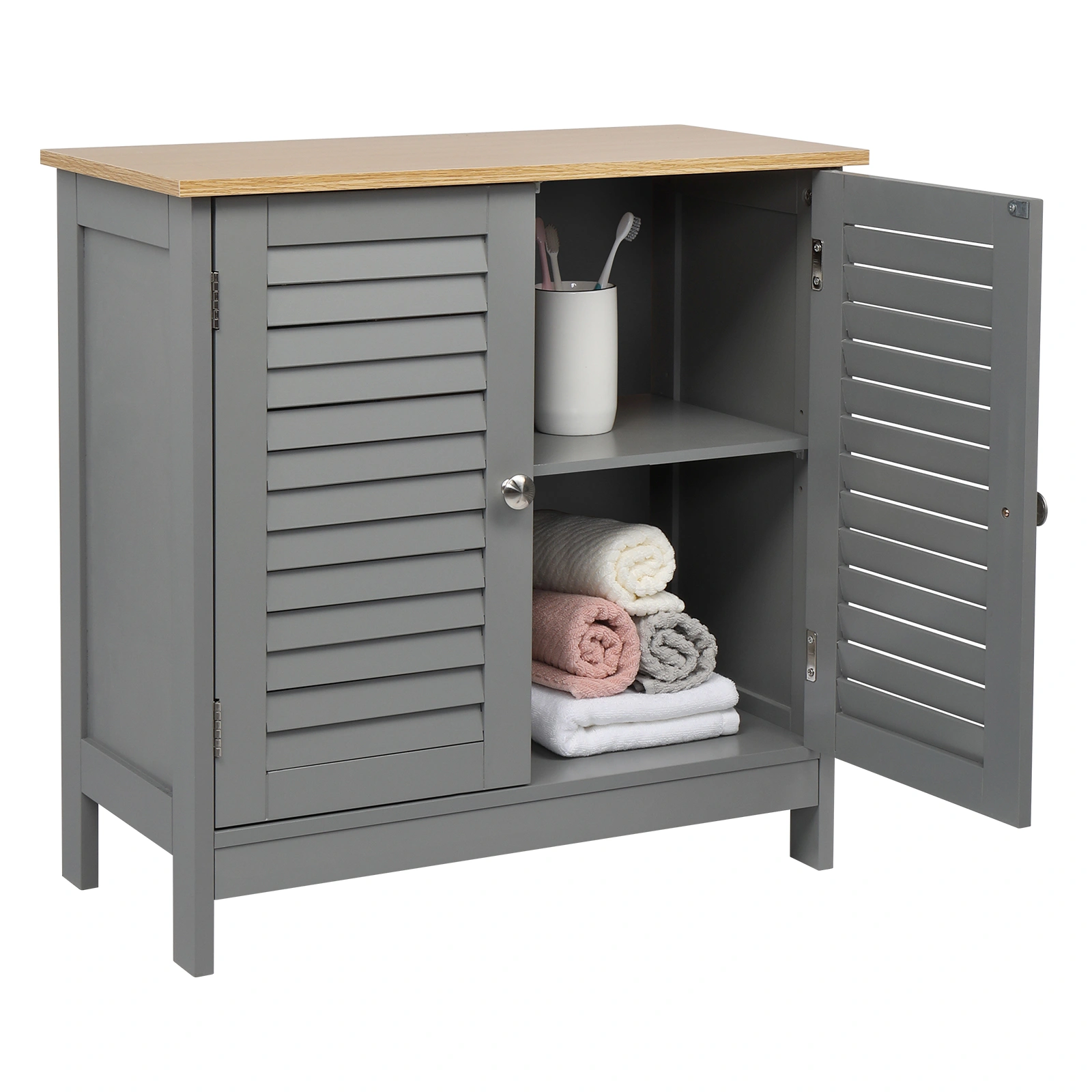 Gray MDF Bathroom Cabinet, 2-Door Wall-Mount Storage Cupboard, Spray-Painted Finish Moisture-Resistant Vanity Organizer view 3