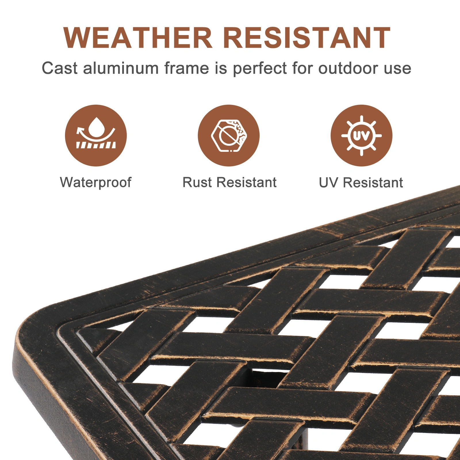 Cast Aluminum Outdoor Side Table, Anti-Rust Outdoor Square End Table, Patio Coffee Bistro Table for Indoor Garden Porch Balcony, Antique Bronze view 10