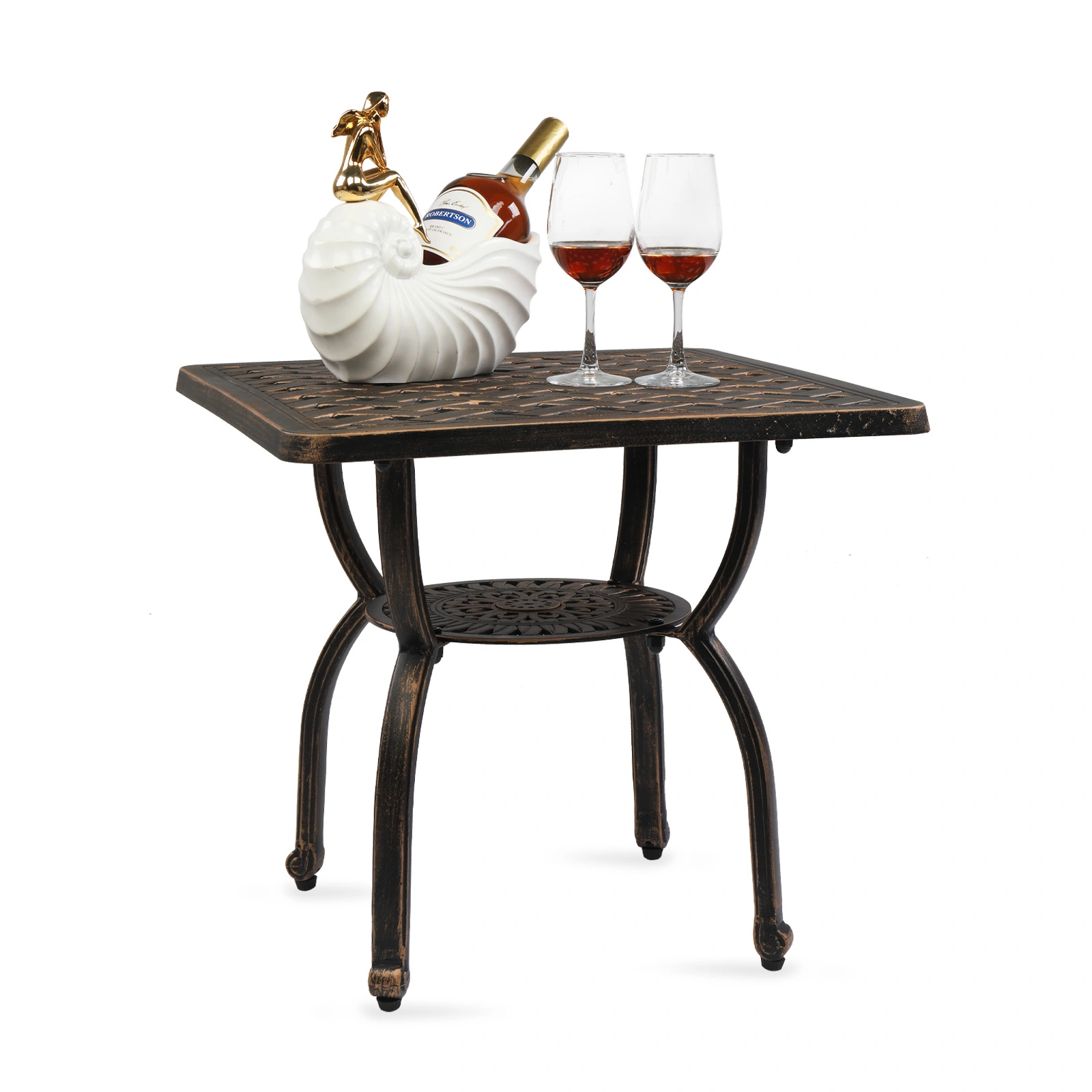 Cast Aluminum Outdoor Side Table, Anti-Rust Outdoor Square End Table, Patio Coffee Bistro Table for Indoor Garden Porch Balcony, Antique Bronze view 2