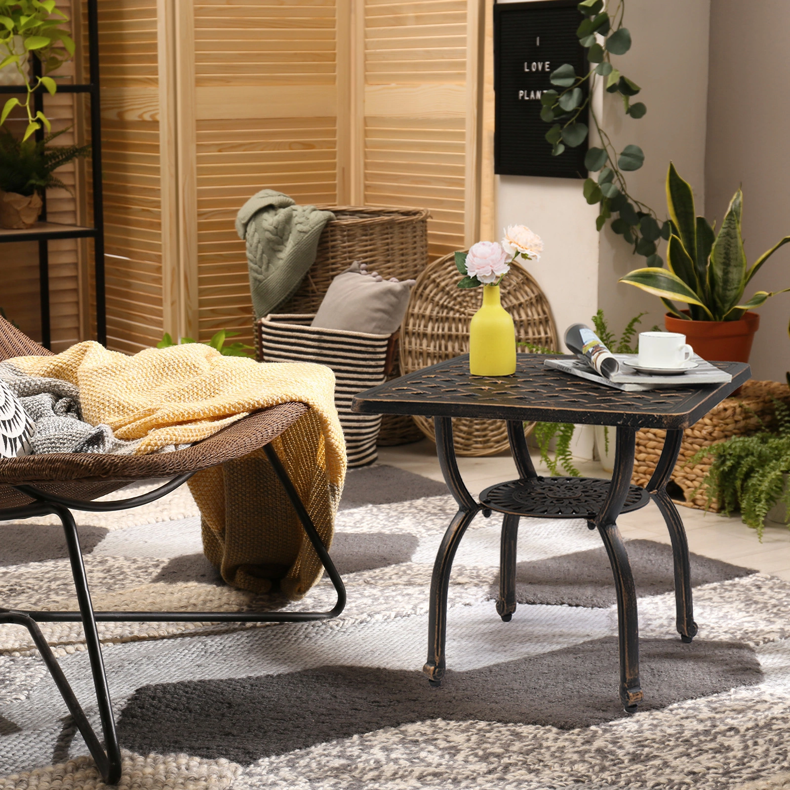 Cast Aluminum Outdoor Side Table, Anti-Rust Outdoor Square End Table, Patio Coffee Bistro Table for Indoor Garden Porch Balcony, Antique Bronze view 4
