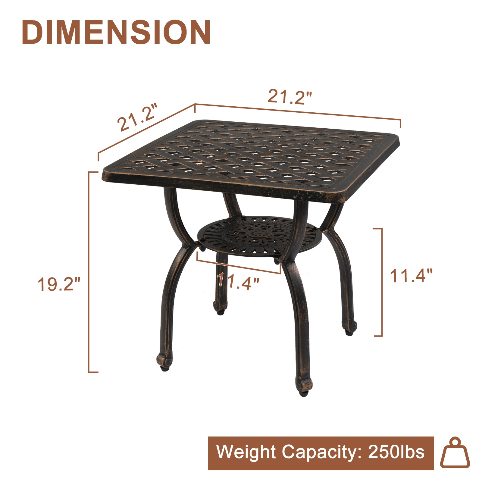 Cast Aluminum Outdoor Side Table, Anti-Rust Outdoor Square End Table, Patio Coffee Bistro Table for Indoor Garden Porch Balcony, Antique Bronze view 8