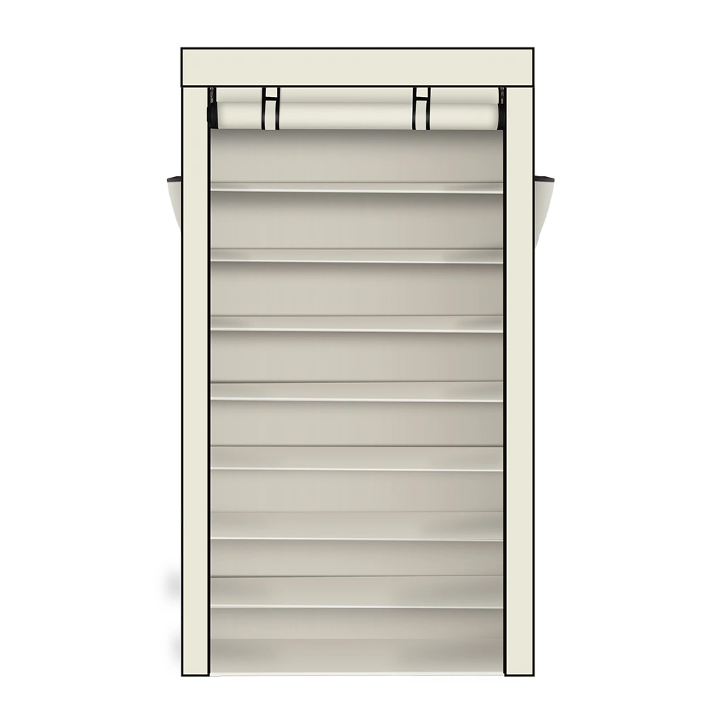 Beige 10-Tier Shoe Rack with Dustproof Cover, Closet Shoe Storage Cabinet Organizer view 2