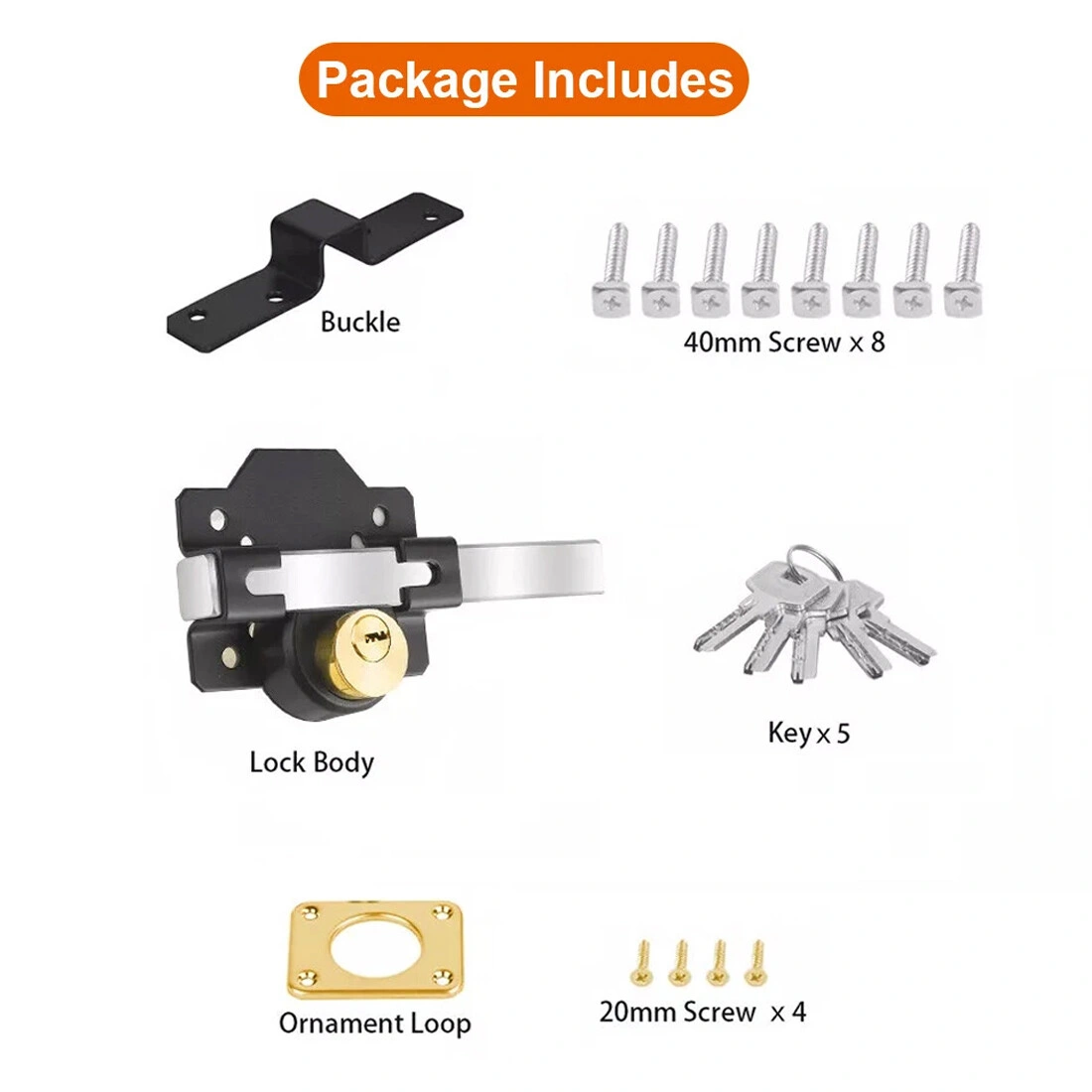 Garden Gate Lock Double Long Throw Rim Bolt Security Lock with 5 Keys 50mm Throw Both Sides view 3