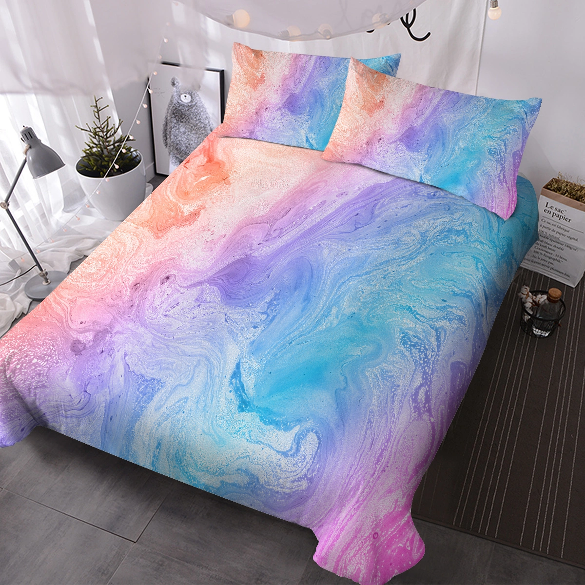 Rainbow Glitter Ombre Duvet Cover Set 3 Pcs Unicorn Sparkle Bedspread with 2 Pillow Shams Pink Purple Blue Green Pastel Bedding Single