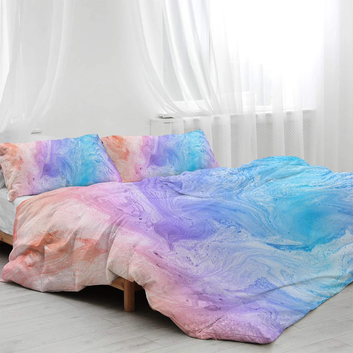Rainbow Glitter Ombre Duvet Cover Set 3 Pcs Unicorn Sparkle Bedspread with 2 Pillow Shams Pink Purple Blue Green Pastel Bedding Single view 3