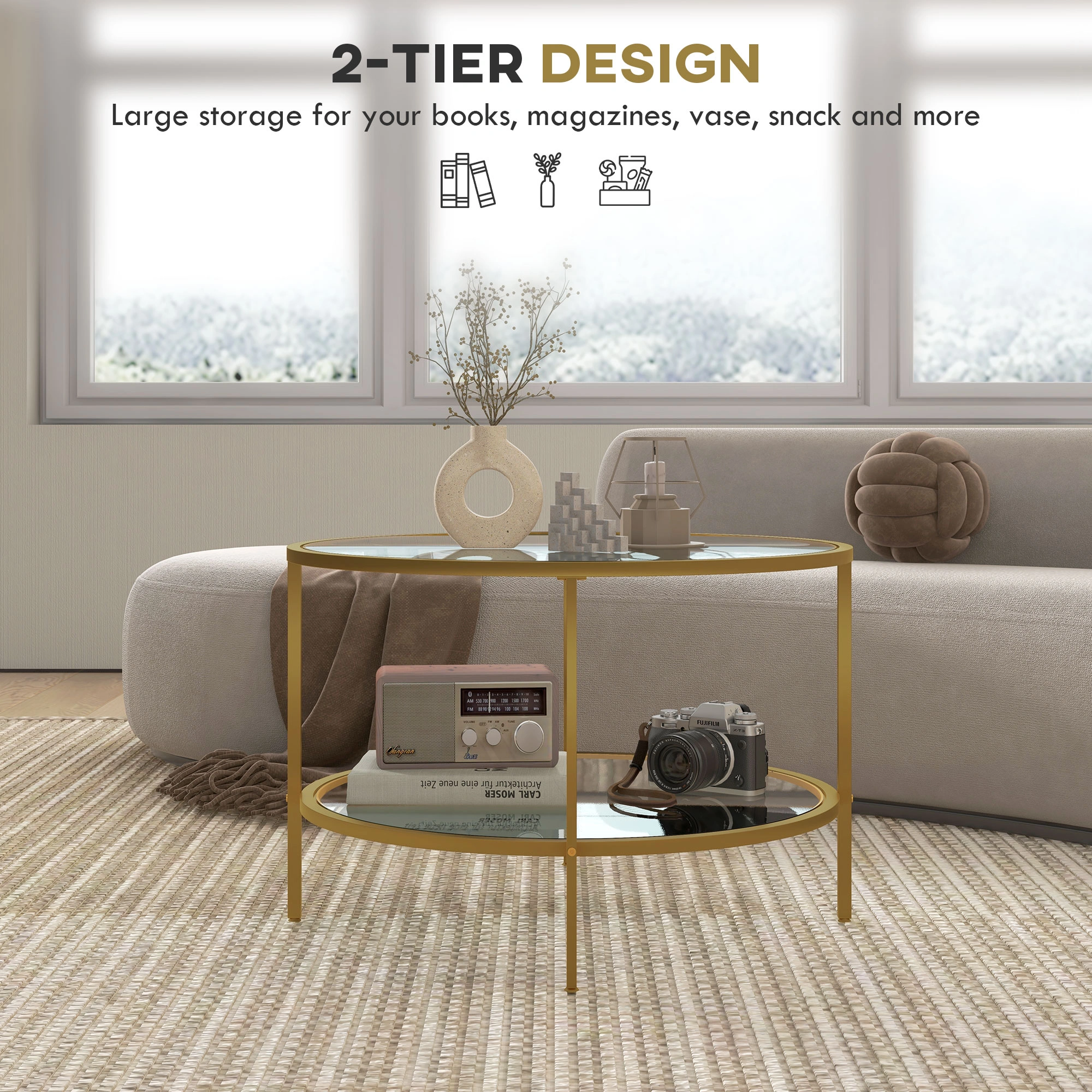 Rattan Coffee Table Natural Wicker Living Room Side Table with Storage Basket Indoor Outdoor Patio Furniture view 3