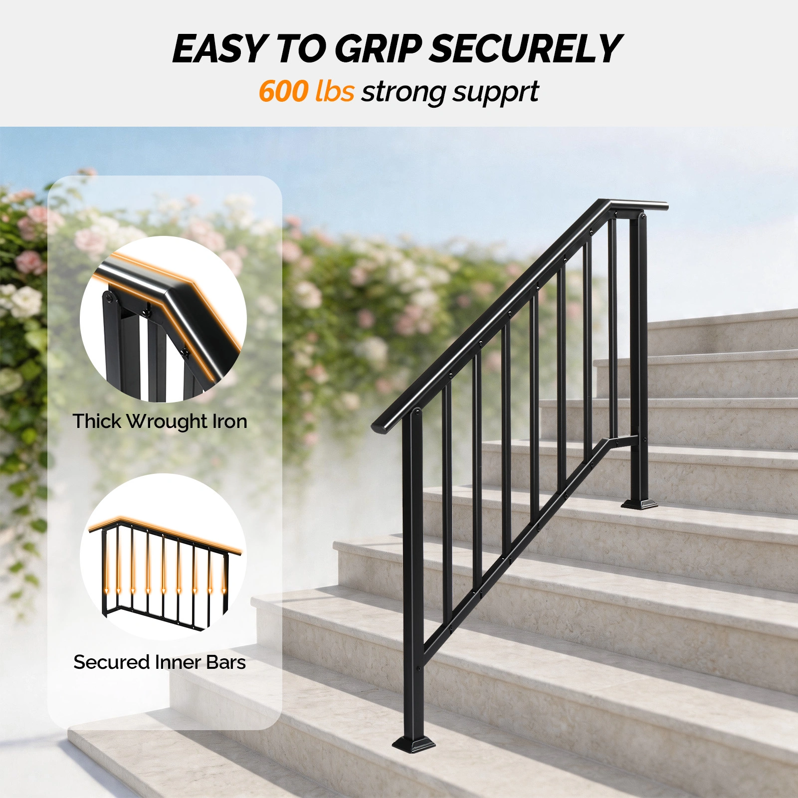 Handrails for Outdoor Steps Fits 3 to 4 Steps view 7