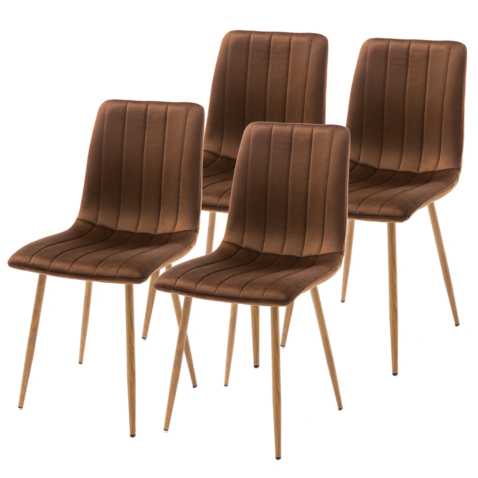 Set of 4 Velvet Dining Chairs, Fabric Upholstered Dining Room Chairs, Brown view 2