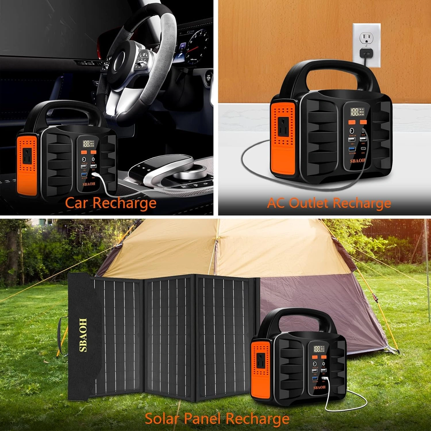 150W Portable Power Station 155Wh 42000mAh Solar Generator - 110V AC DC Outdoor Battery Backup for RV Camping Emergency Home Use, Black view 3