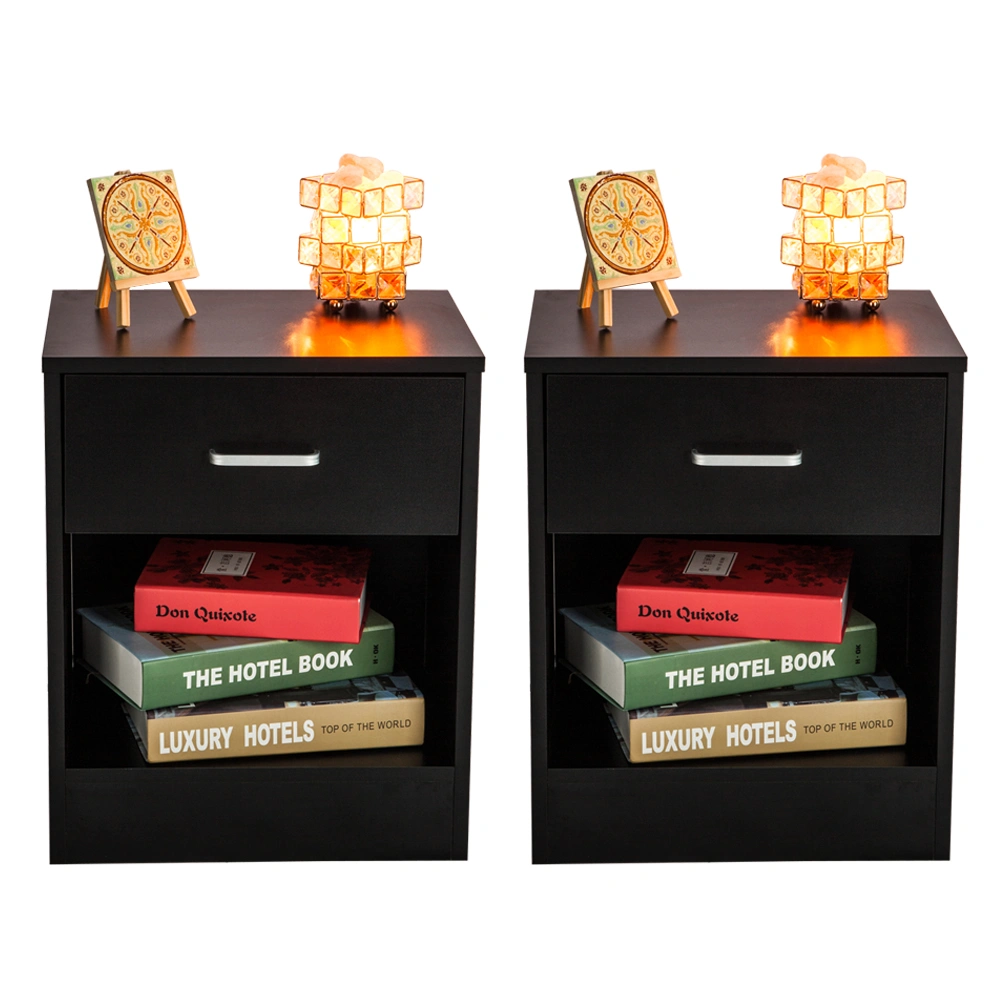 2pcs Night Stands with Drawer, Black Bedside Tables with Storage Shelf, Modern Bedroom Nightstand End Table for Living Room view 12