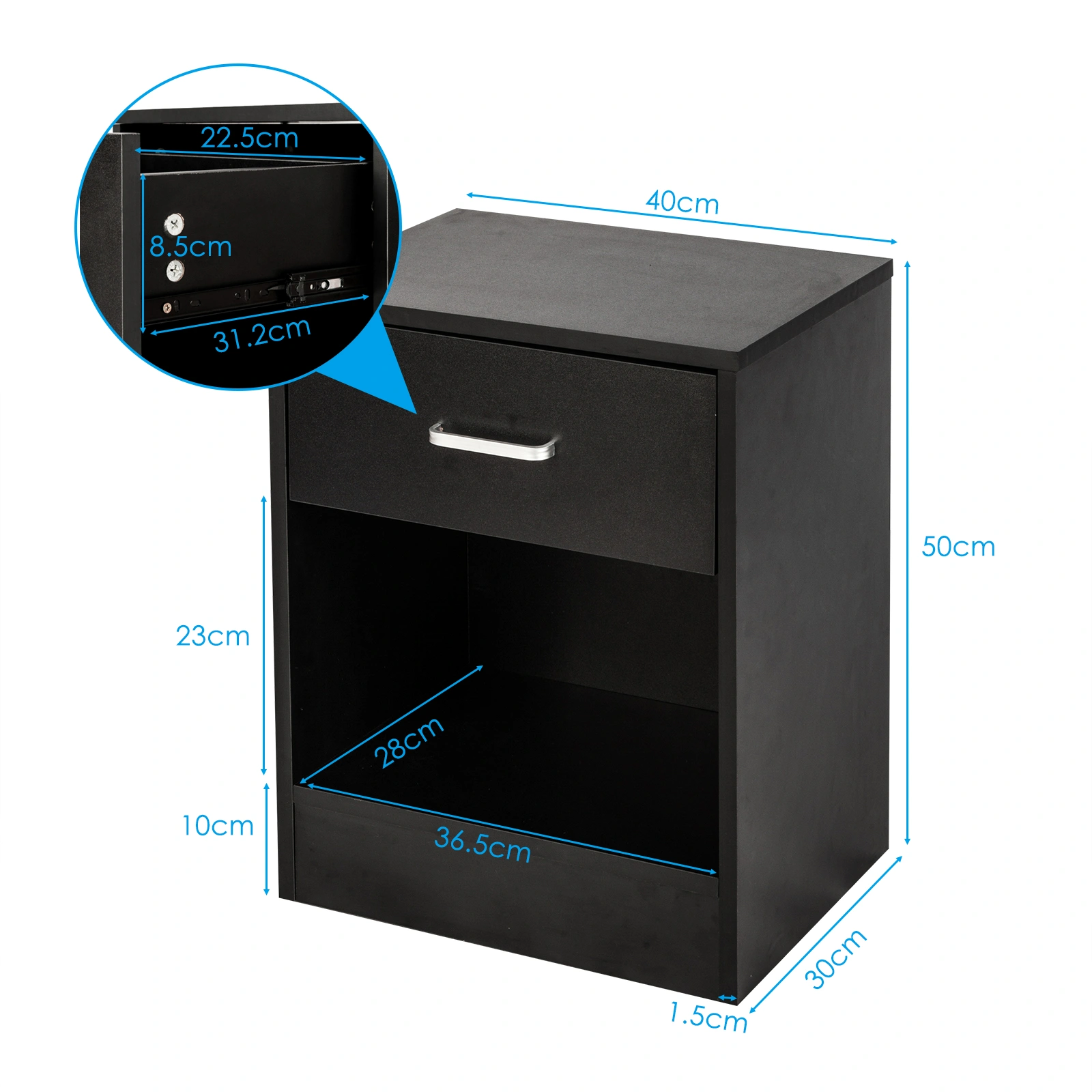 2pcs Night Stands with Drawer, Black Bedside Tables with Storage Shelf, Modern Bedroom Nightstand End Table for Living Room view 13