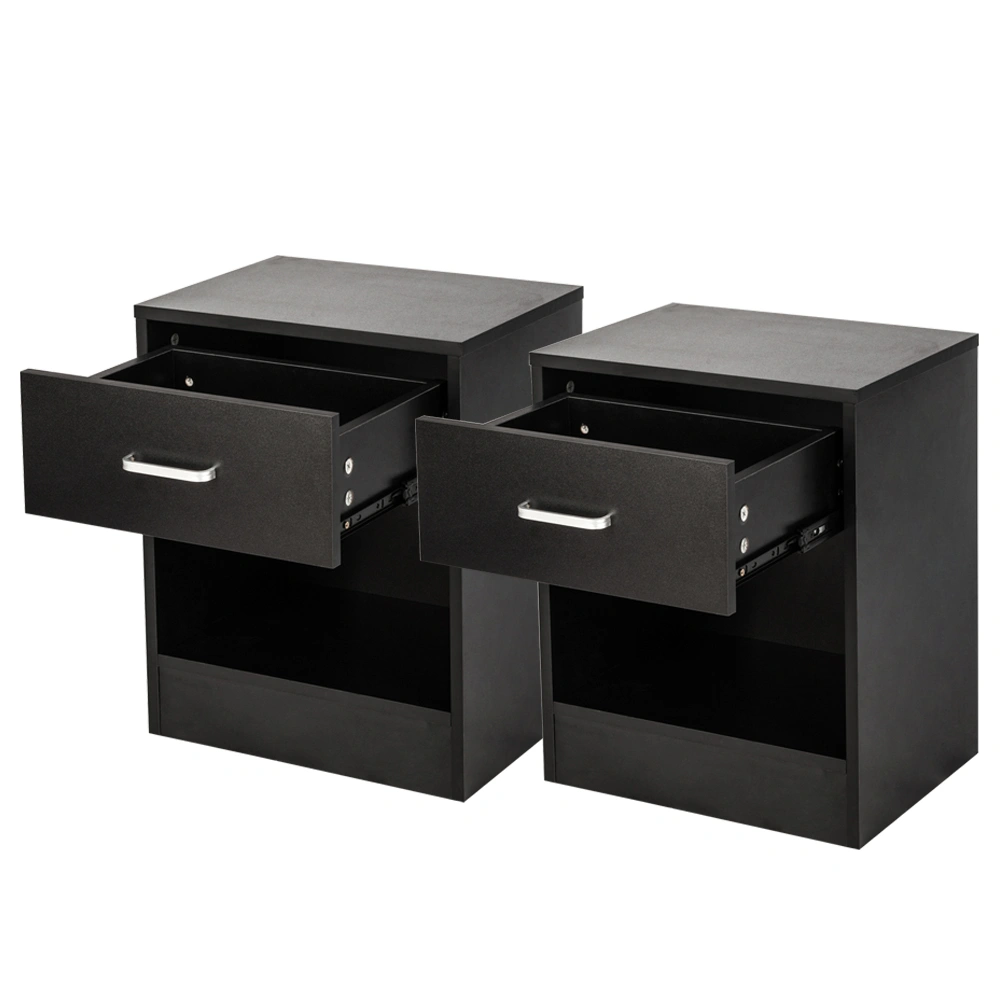 2pcs Night Stands with Drawer, Black Bedside Tables with Storage Shelf, Modern Bedroom Nightstand End Table for Living Room view 3
