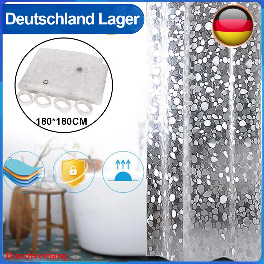 NEW 3D Printed Shower Curtain 180x180cm - Waterproof Anti-Mold Antibacterial with 12 Rings view 2