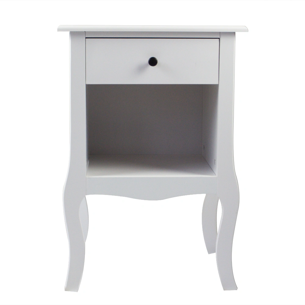 European Style Bedside Table with 1 Drawer, White Nightstand with Storage Shelf for Bedroom view 3
