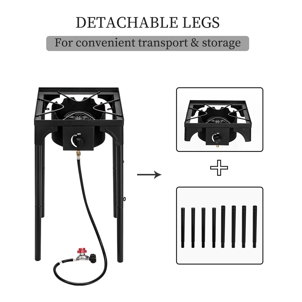Outdoor Camp Stove High Pressure Propane Gas Cooker Portable Cast Iron Patio Cooking Burner (Single Burner 75000-BTU) view 4
