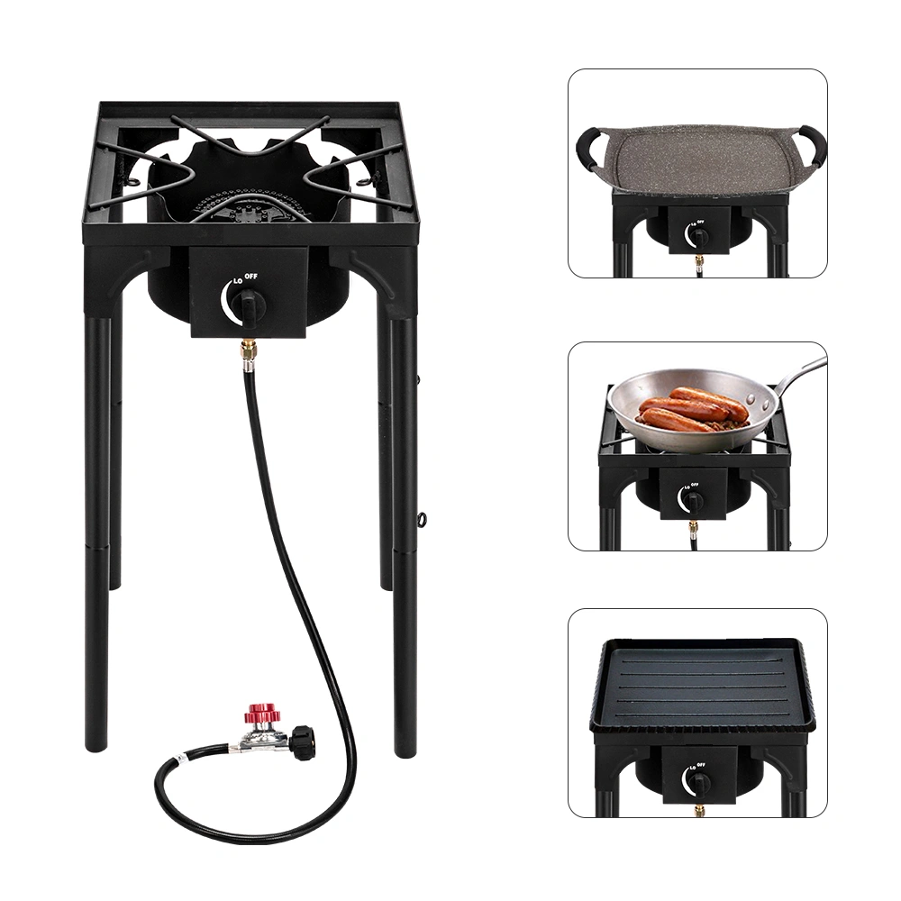 Outdoor Camp Stove High Pressure Propane Gas Cooker Portable Cast Iron Patio Cooking Burner (Single Burner 75000-BTU) view 7