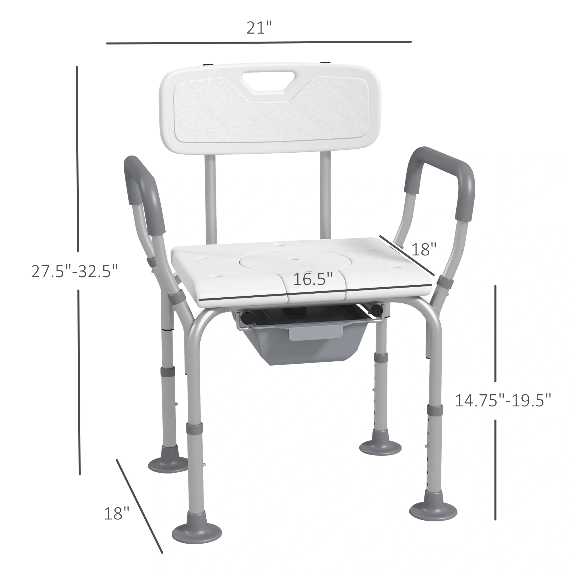 Wheelchair Accessible Commode Chair with Removable Pail, Heavy Duty Folding bedside toilet for Elderly Disabled Adults view 2