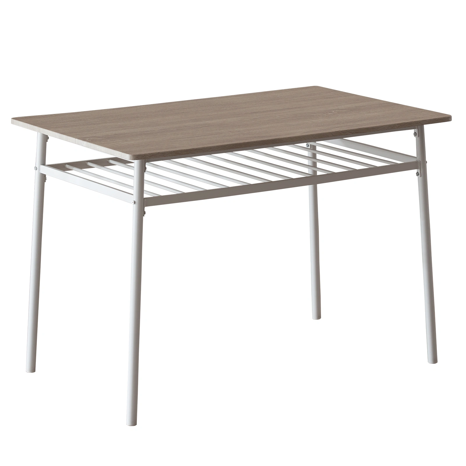Modern 6-Piece Dining Set with Storage Racks, Rectangular Table, 4 Chairs & Bench, Steel Frame, White Oak view 14