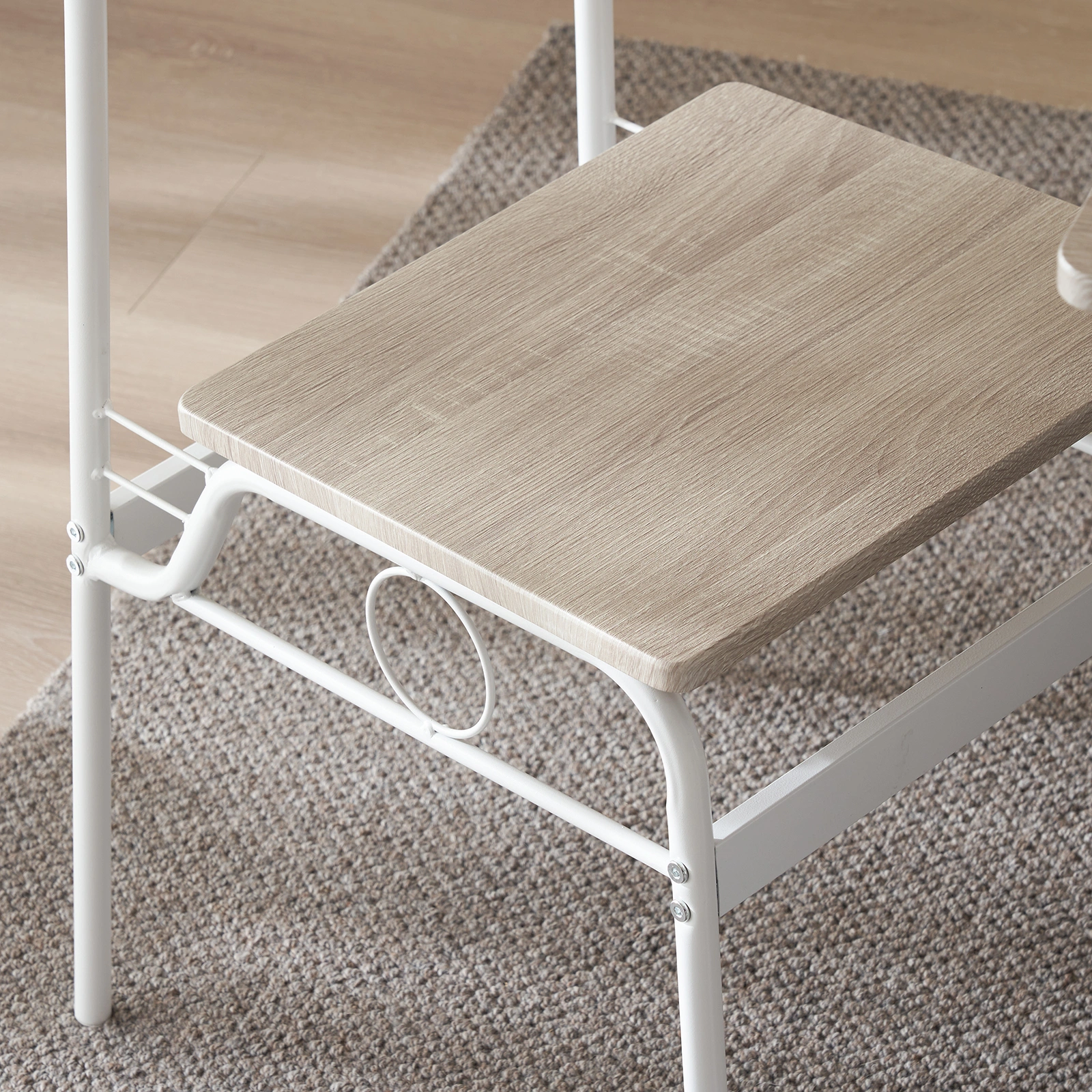 Modern 6-Piece Dining Set with Storage Racks, Rectangular Table, 4 Chairs & Bench, Steel Frame, White Oak view 22