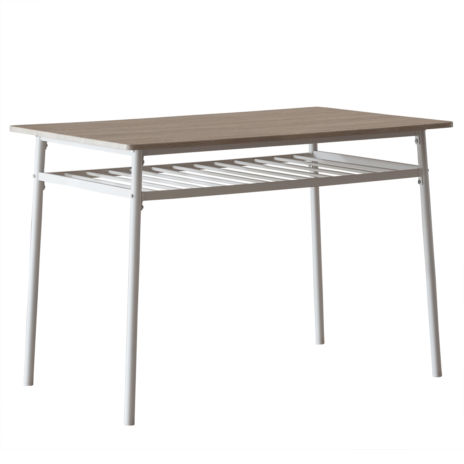 Modern 6-Piece Dining Set with Storage Racks, Rectangular Table, 4 Chairs & Bench, Steel Frame, White Oak view 3