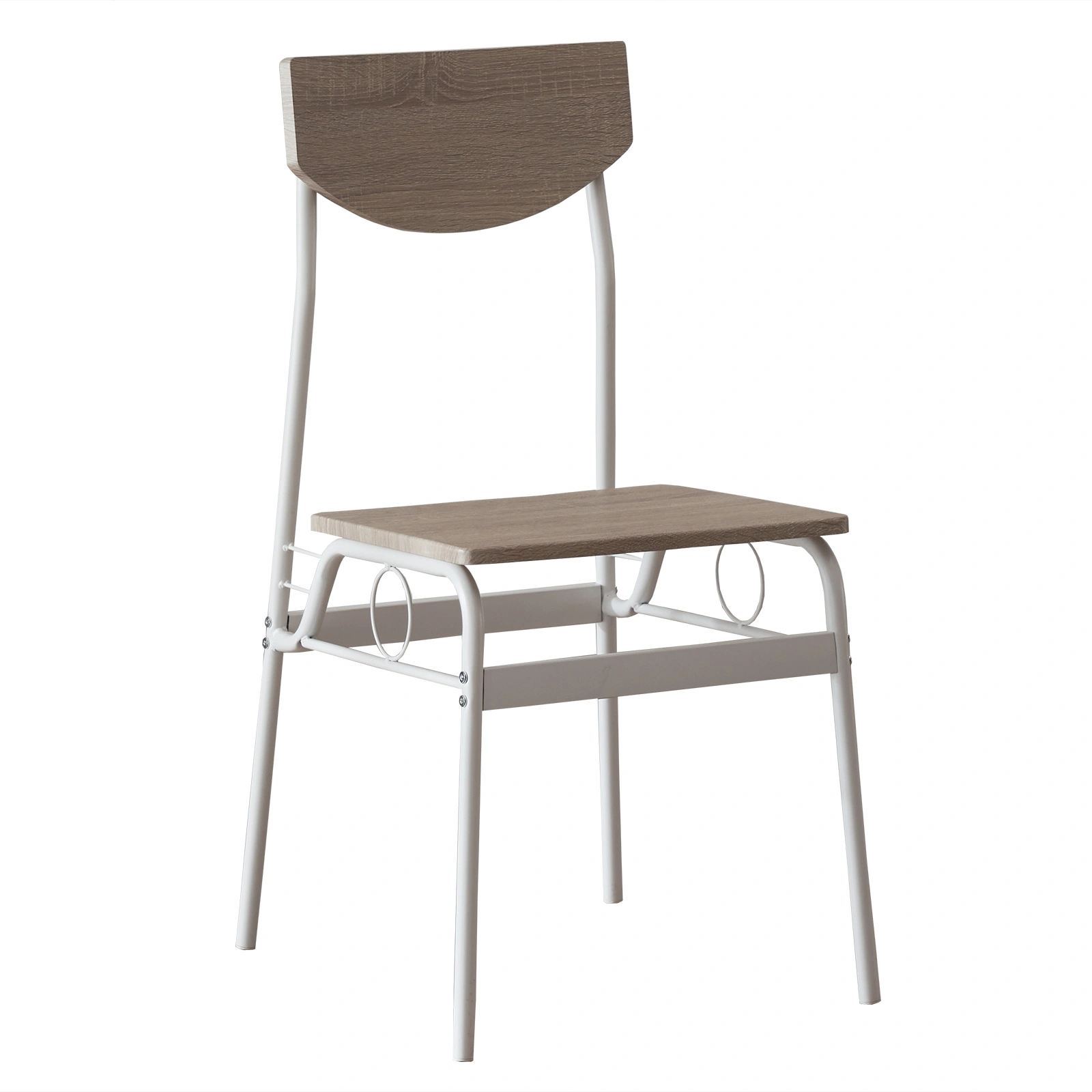Modern 6-Piece Dining Set with Storage Racks, Rectangular Table, 4 Chairs & Bench, Steel Frame, White Oak view 4