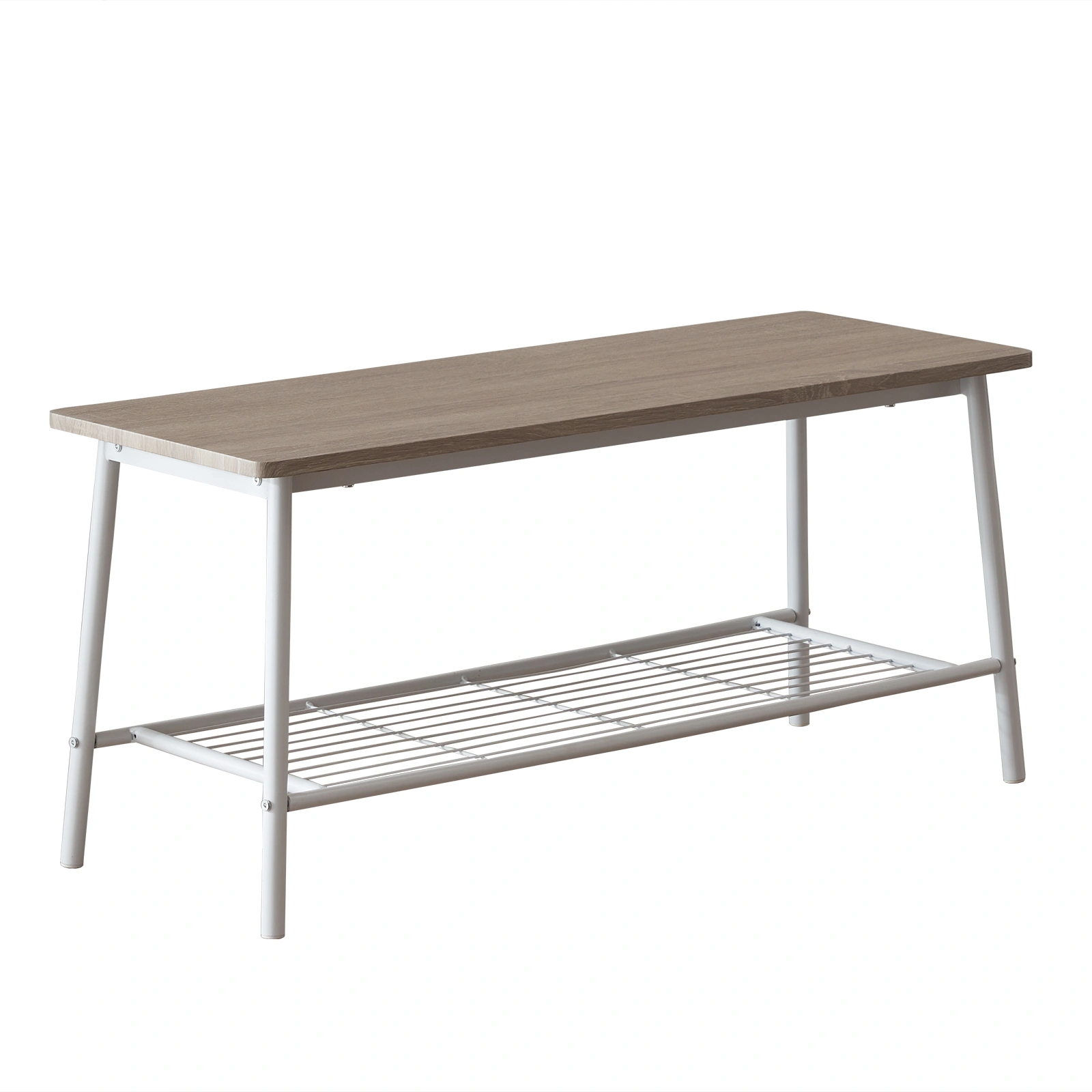 Modern 6-Piece Dining Set with Storage Racks, Rectangular Table, 4 Chairs & Bench, Steel Frame, White Oak view 5