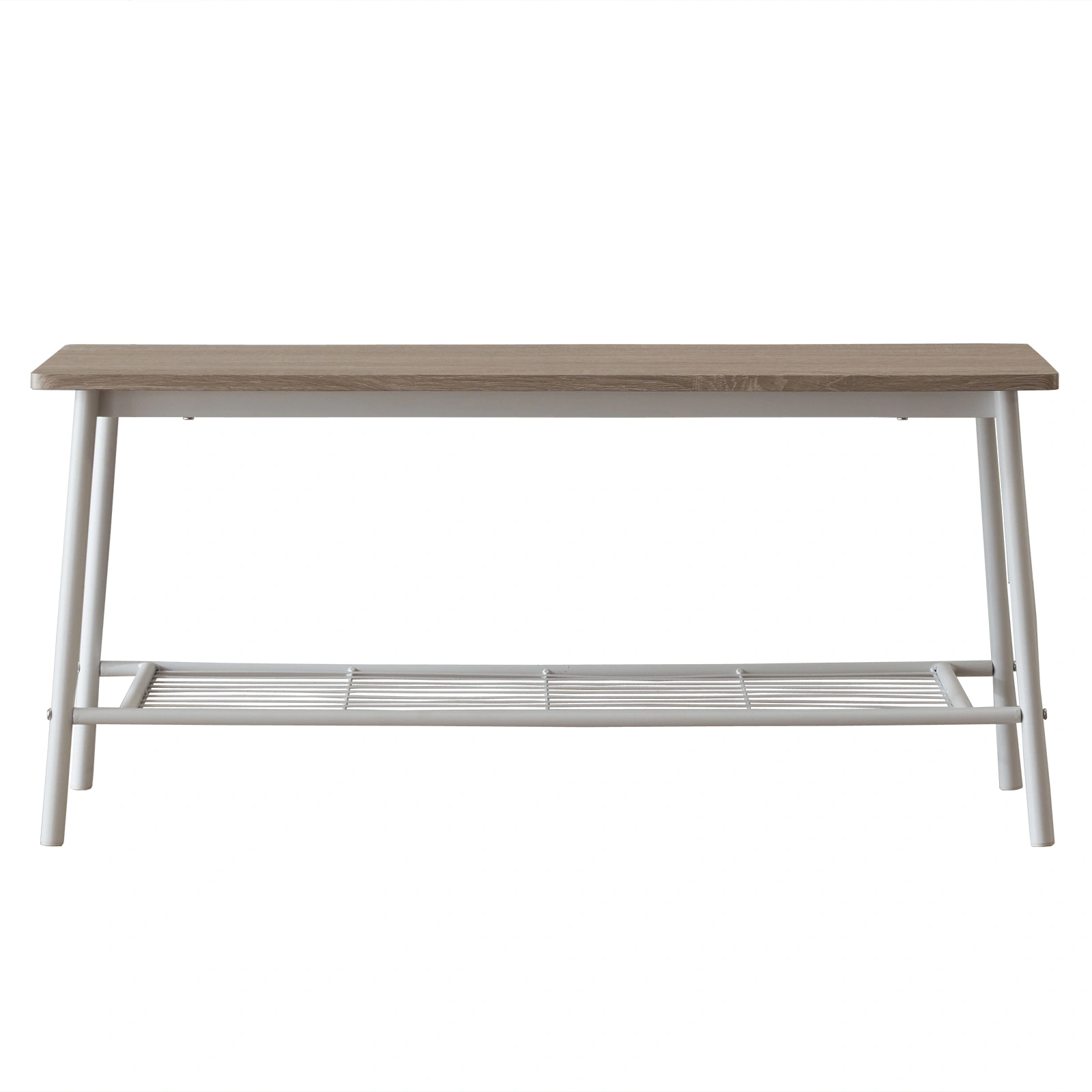 Modern 6-Piece Dining Set with Storage Racks, Rectangular Table, 4 Chairs & Bench, Steel Frame, White Oak view 6