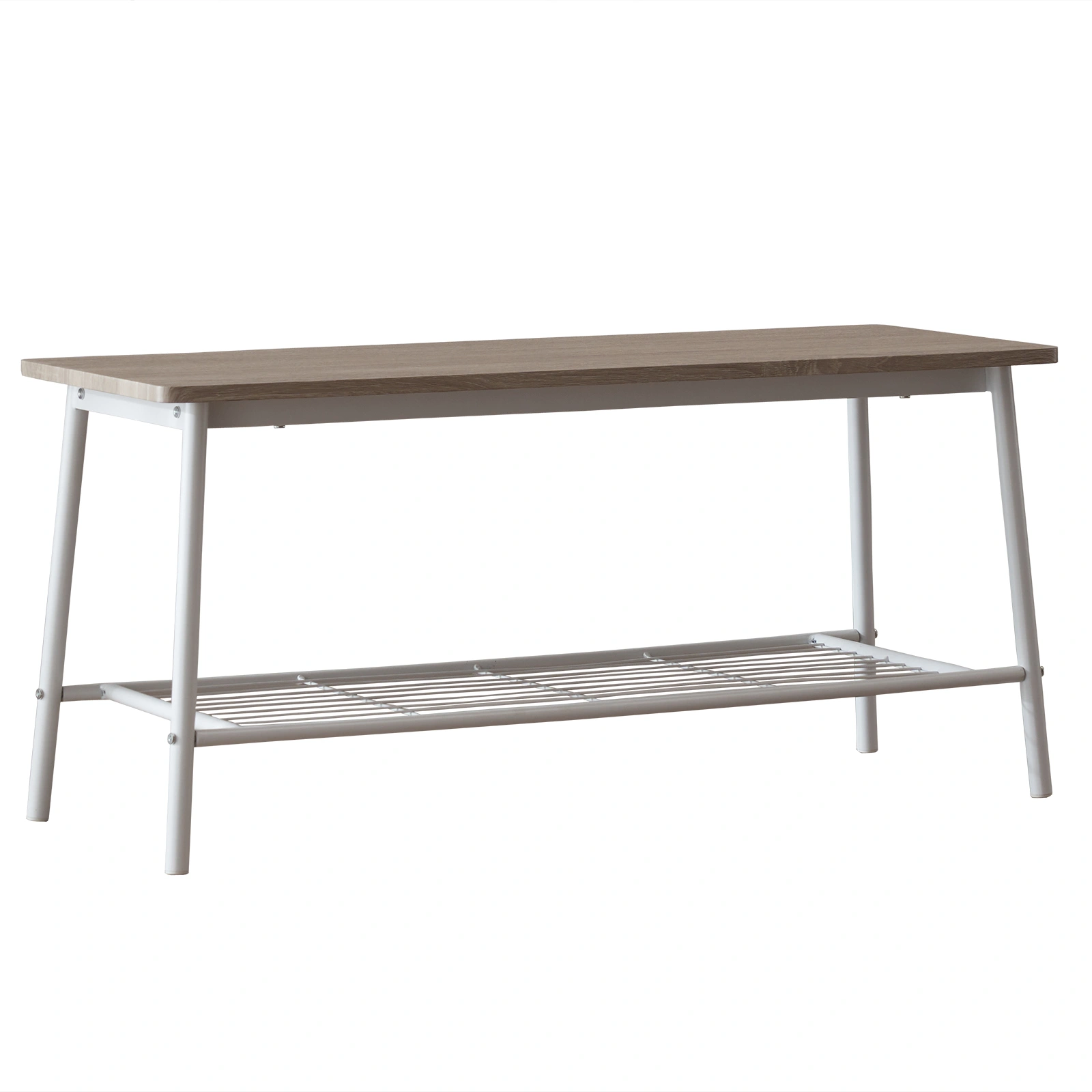 Modern 6-Piece Dining Set with Storage Racks, Rectangular Table, 4 Chairs & Bench, Steel Frame, White Oak view 7