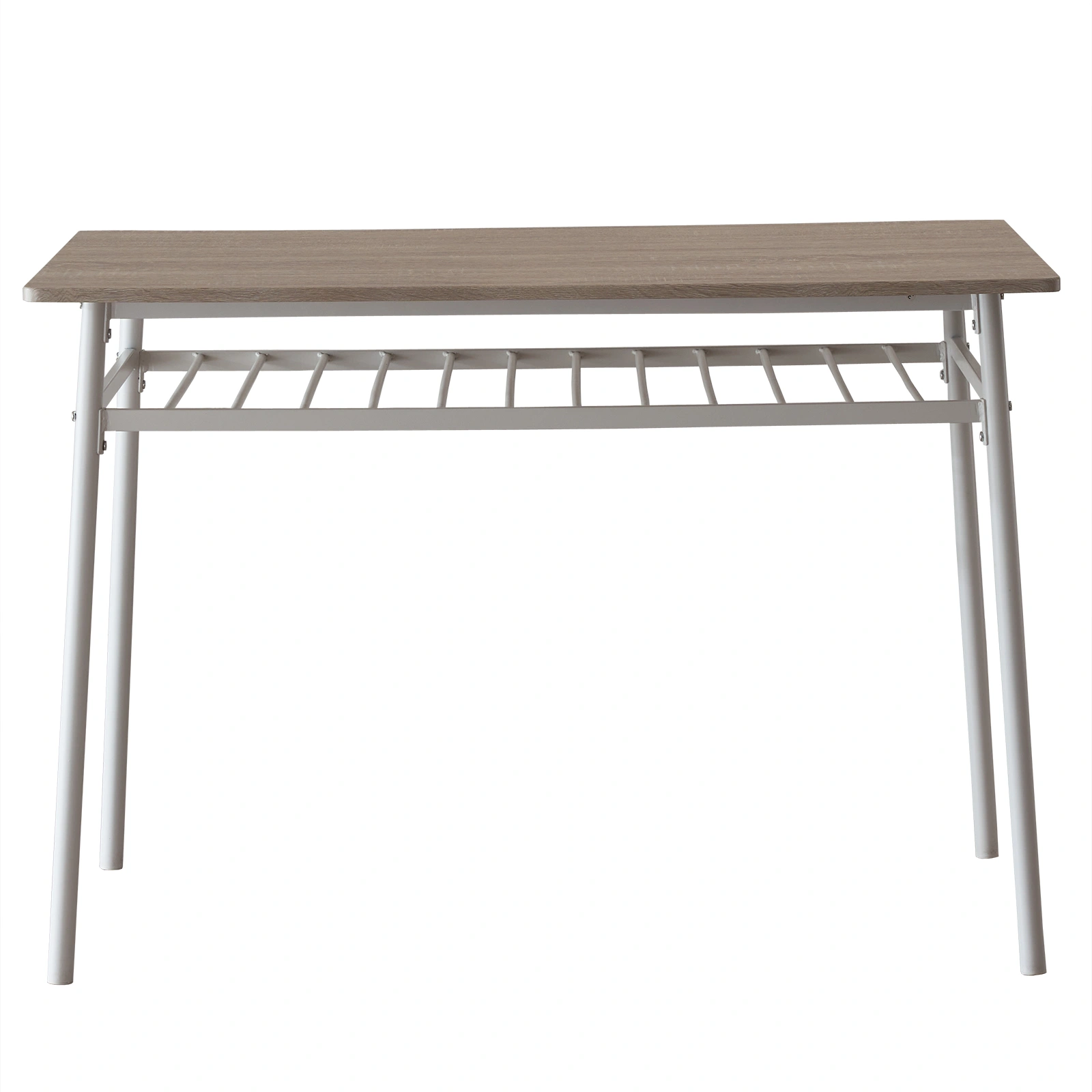 Modern 6-Piece Dining Set with Storage Racks, Rectangular Table, 4 Chairs & Bench, Steel Frame, White Oak view 8